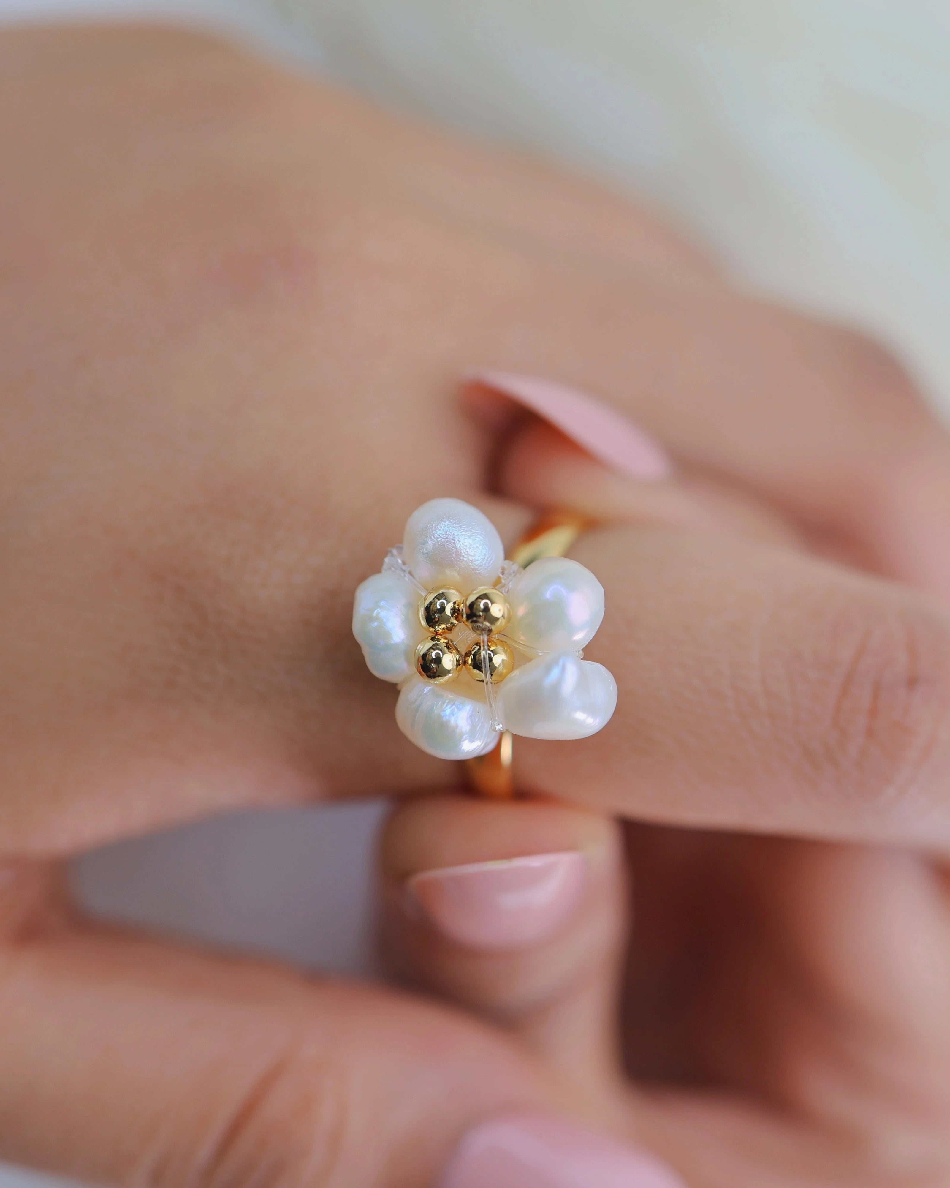 Handmade Pearl Flower Ring