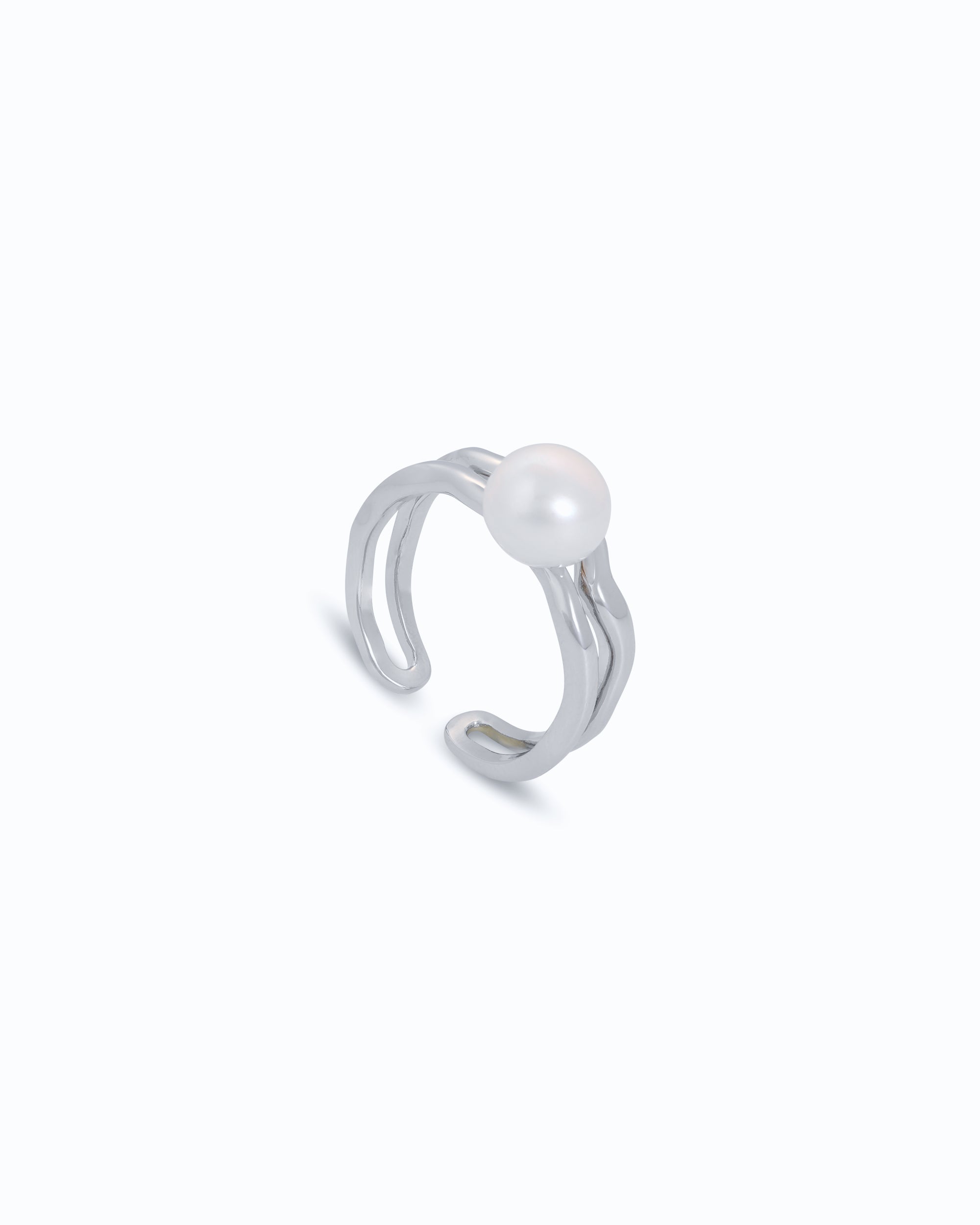 Pearl on Double Minimal Sterling Silver Ring | Flawnt Jewelry