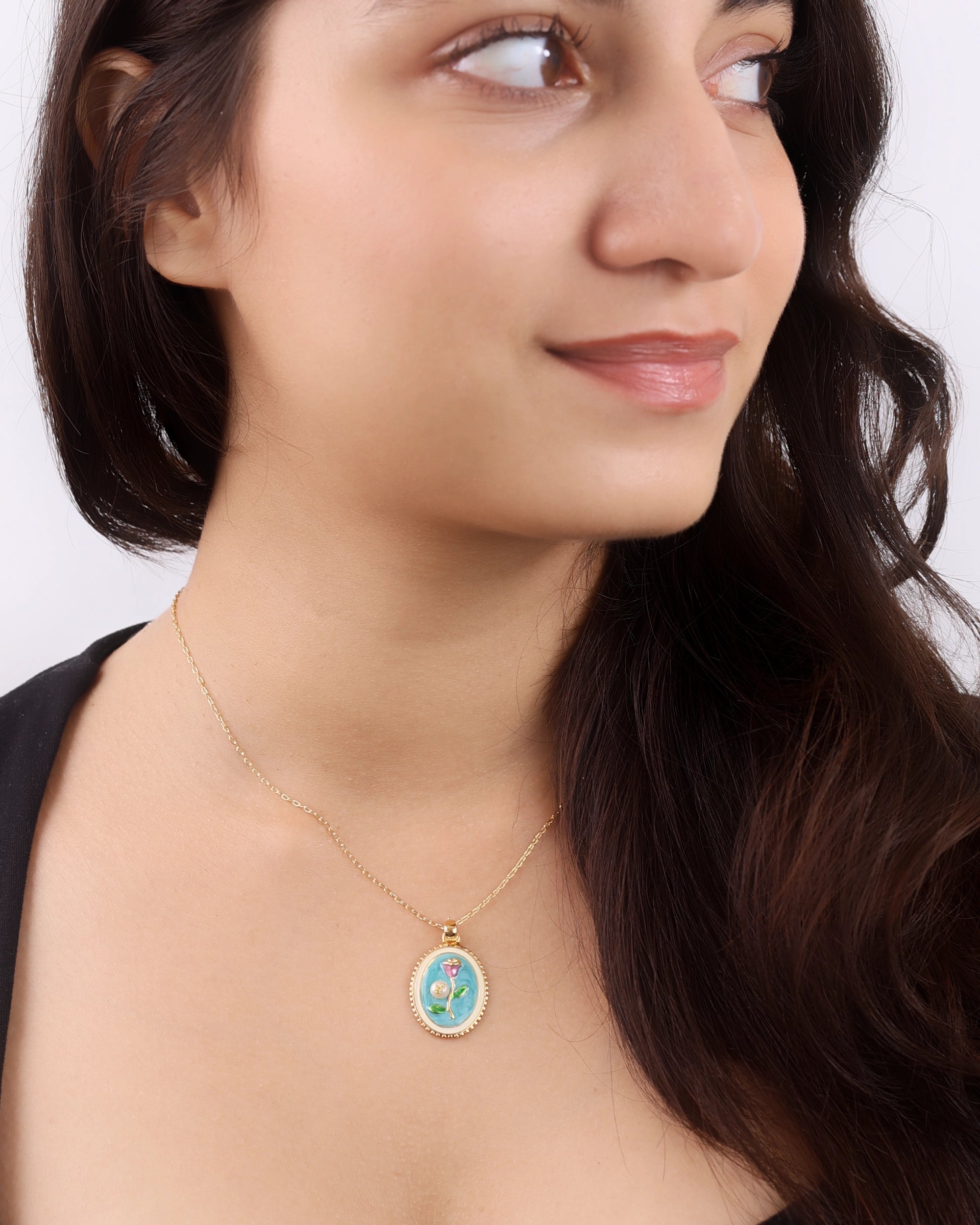 Rose on a Sky Pearl Pendant with Chain