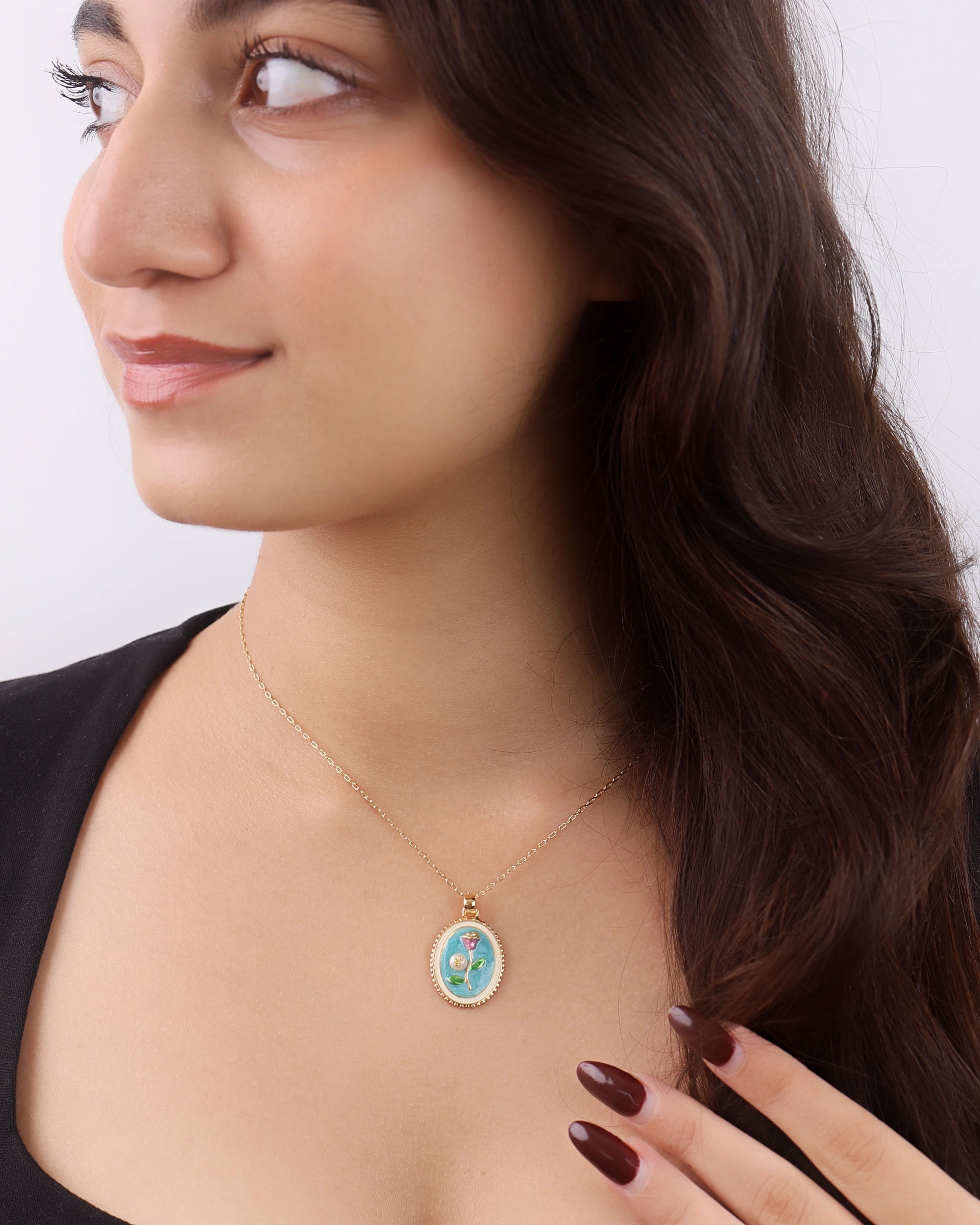 Rose on a Sky Pearl Pendant with Chain