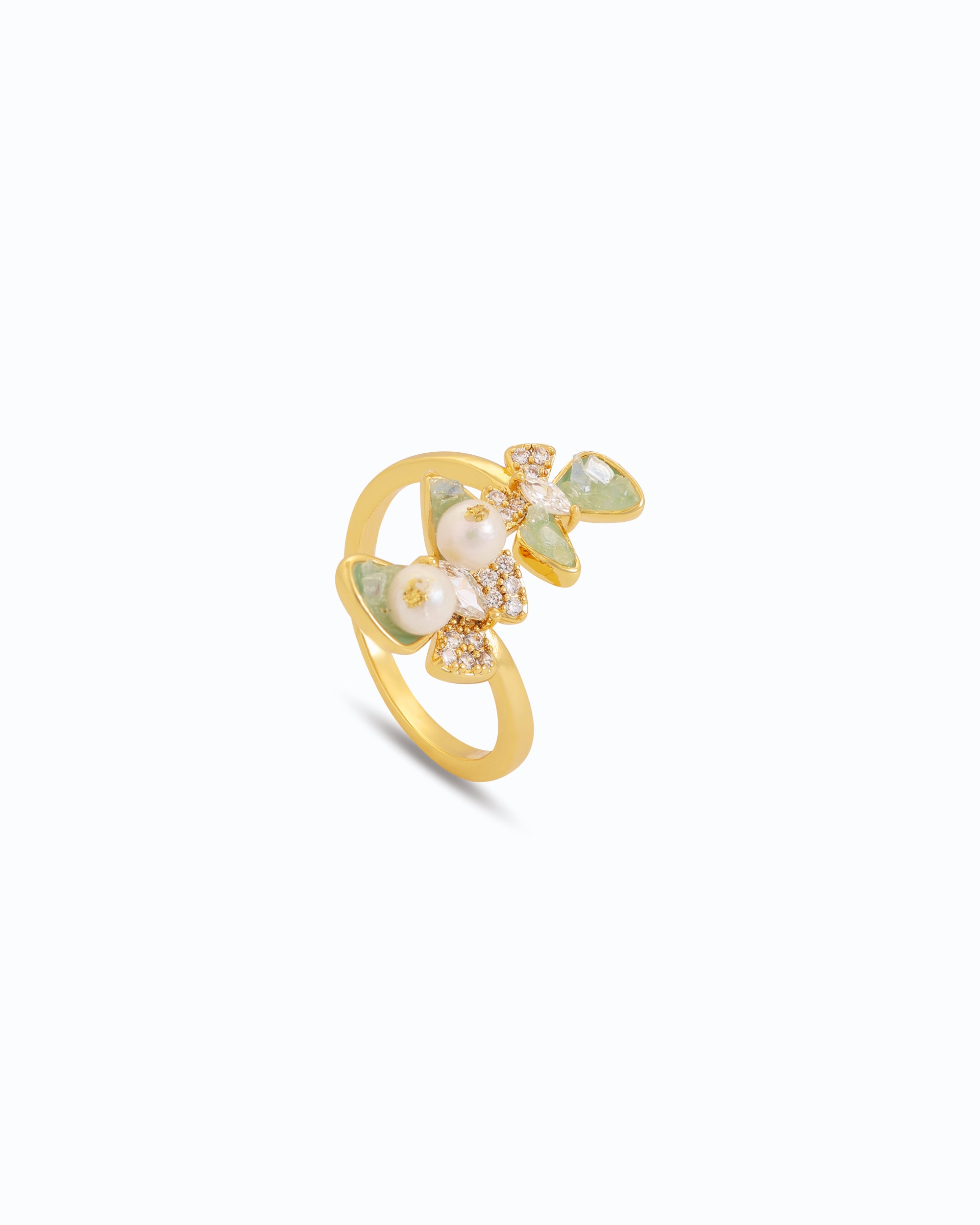 Pearl and Crystal Adjustable Ring | Flawnt Jewelry