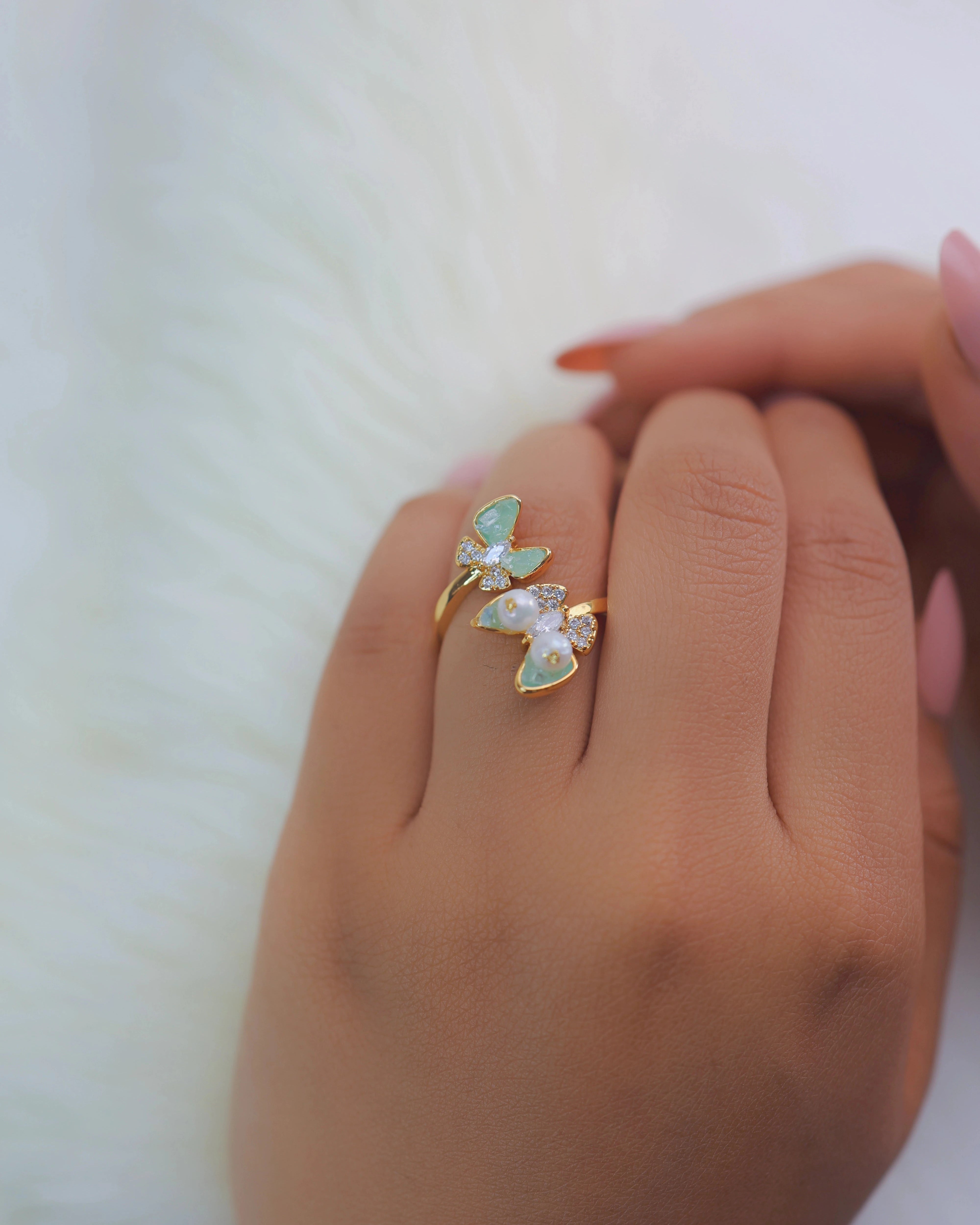 Pearl and Crystal Adjustable Ring