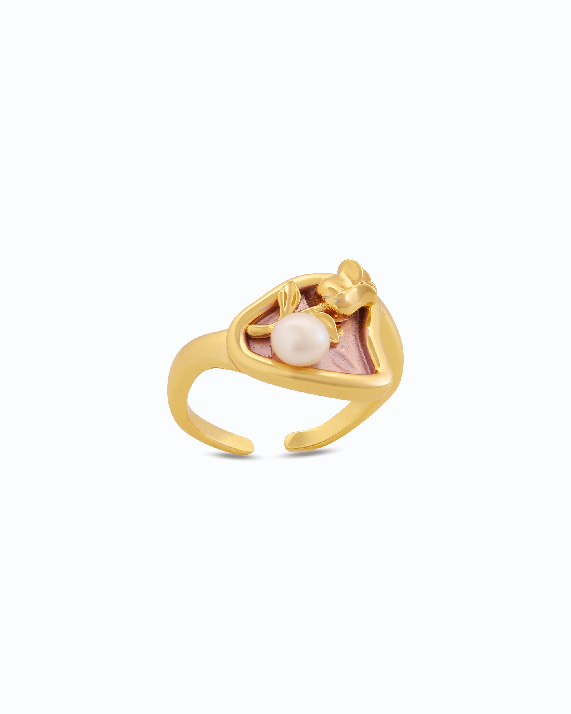 Pearl and Rose in Purple Adjustable Ring | Flawnt Jewelry
