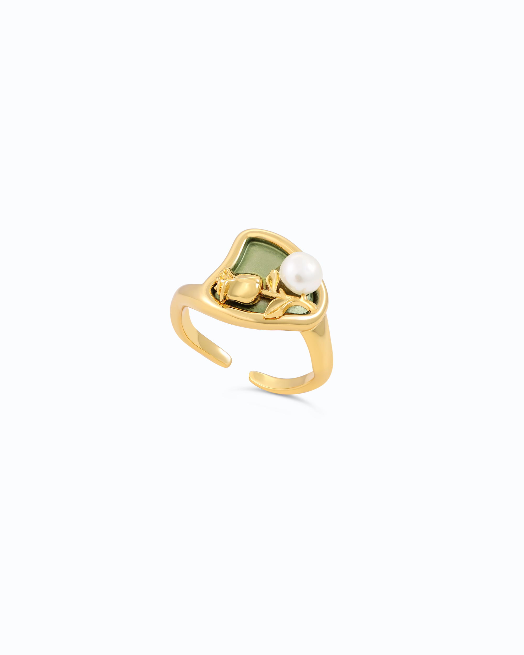 Pearl n Rose in Green - Adjustable Ring