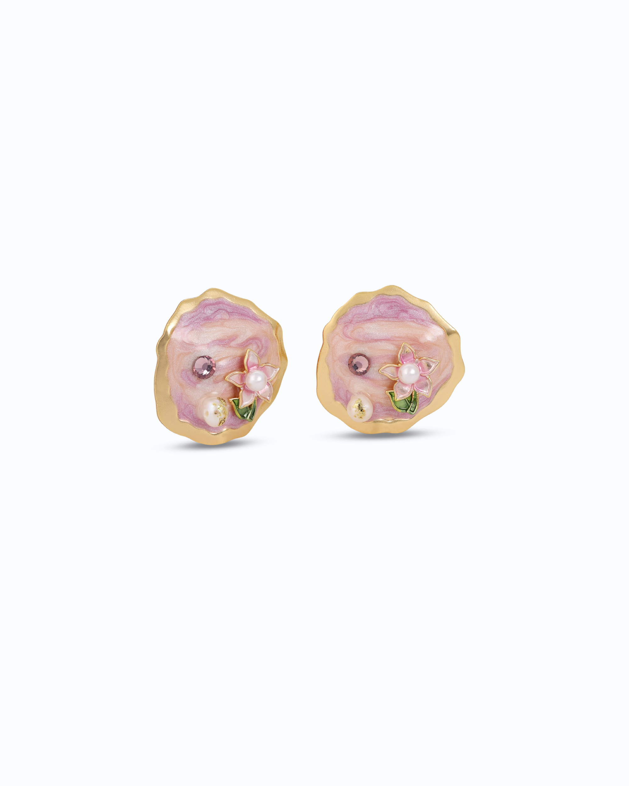 Pink Flower Mural Clip Earrings – Premium 18K Gold Platted