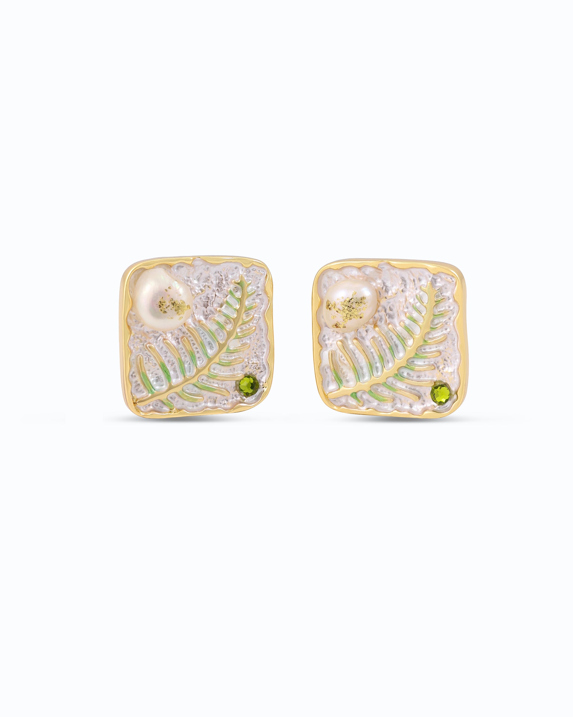 Pearl on Fern Ear Studs