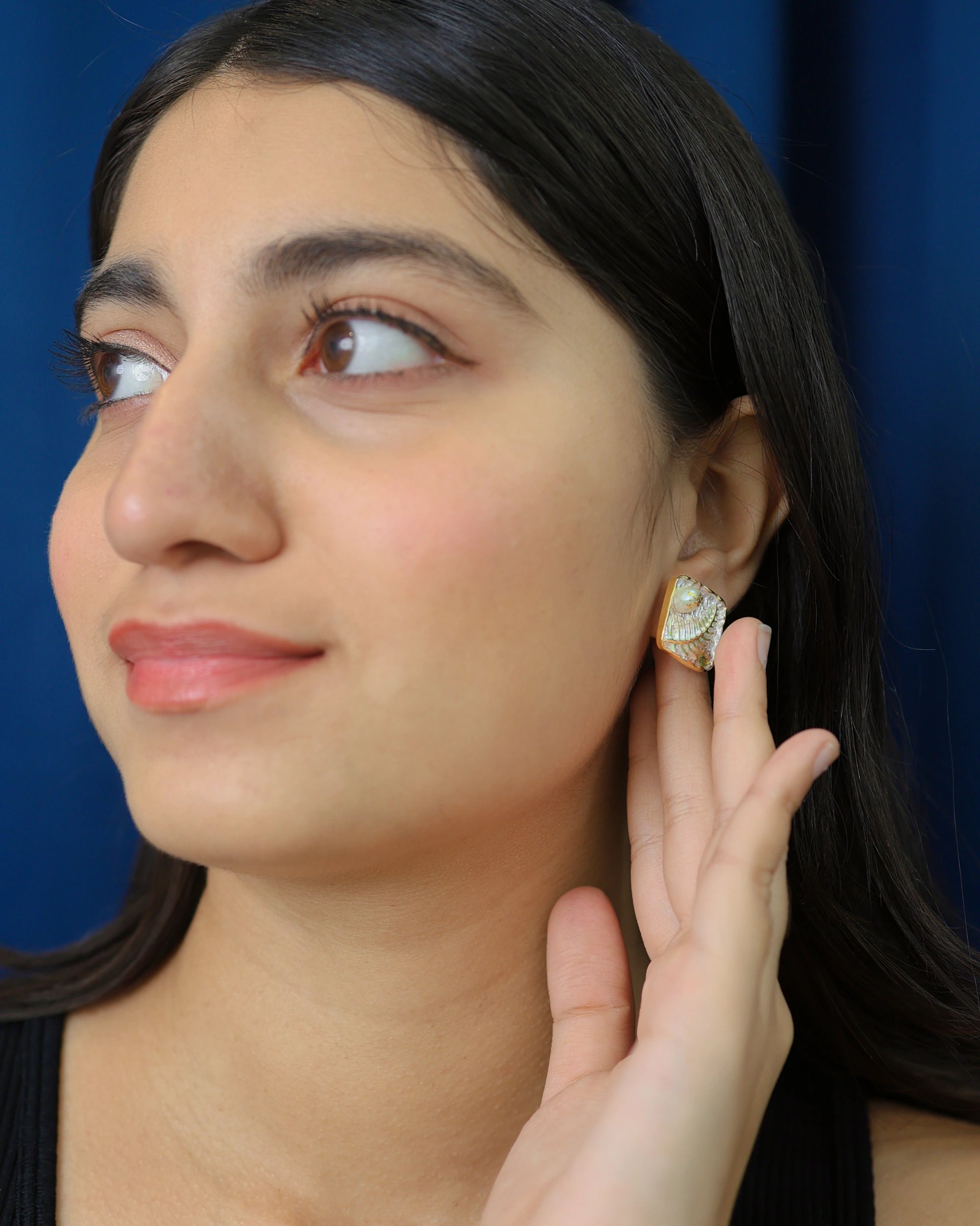 Pearl on Fern Ear Studs