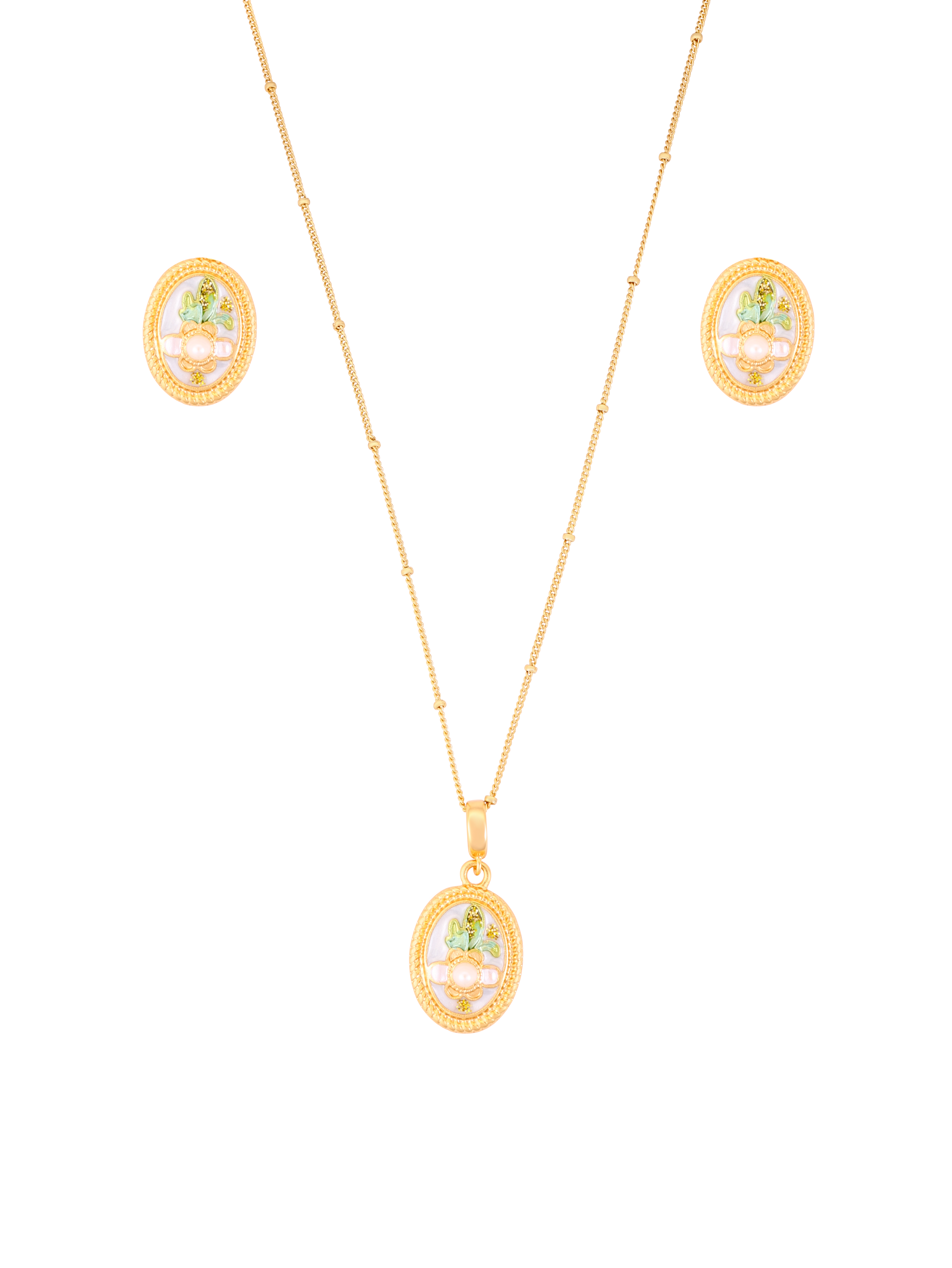 Pearl in Blue Pendant Set with Studs | Flawnt Jewelry 