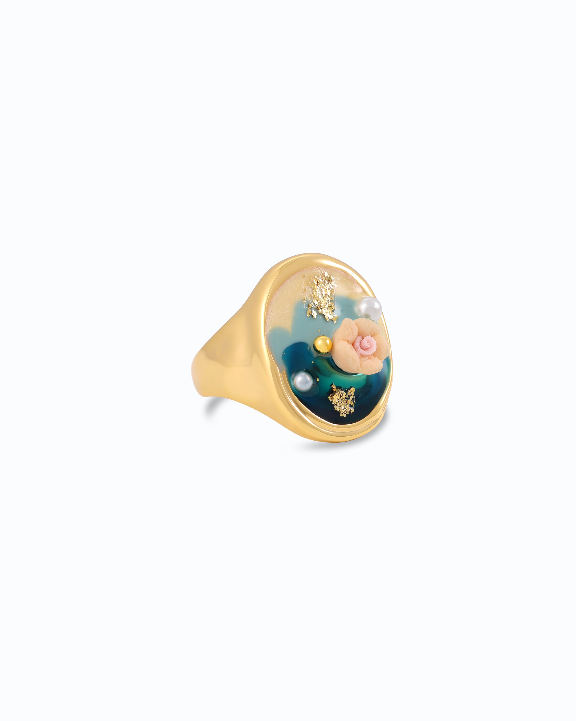 Enamel Beige n Blue Ring