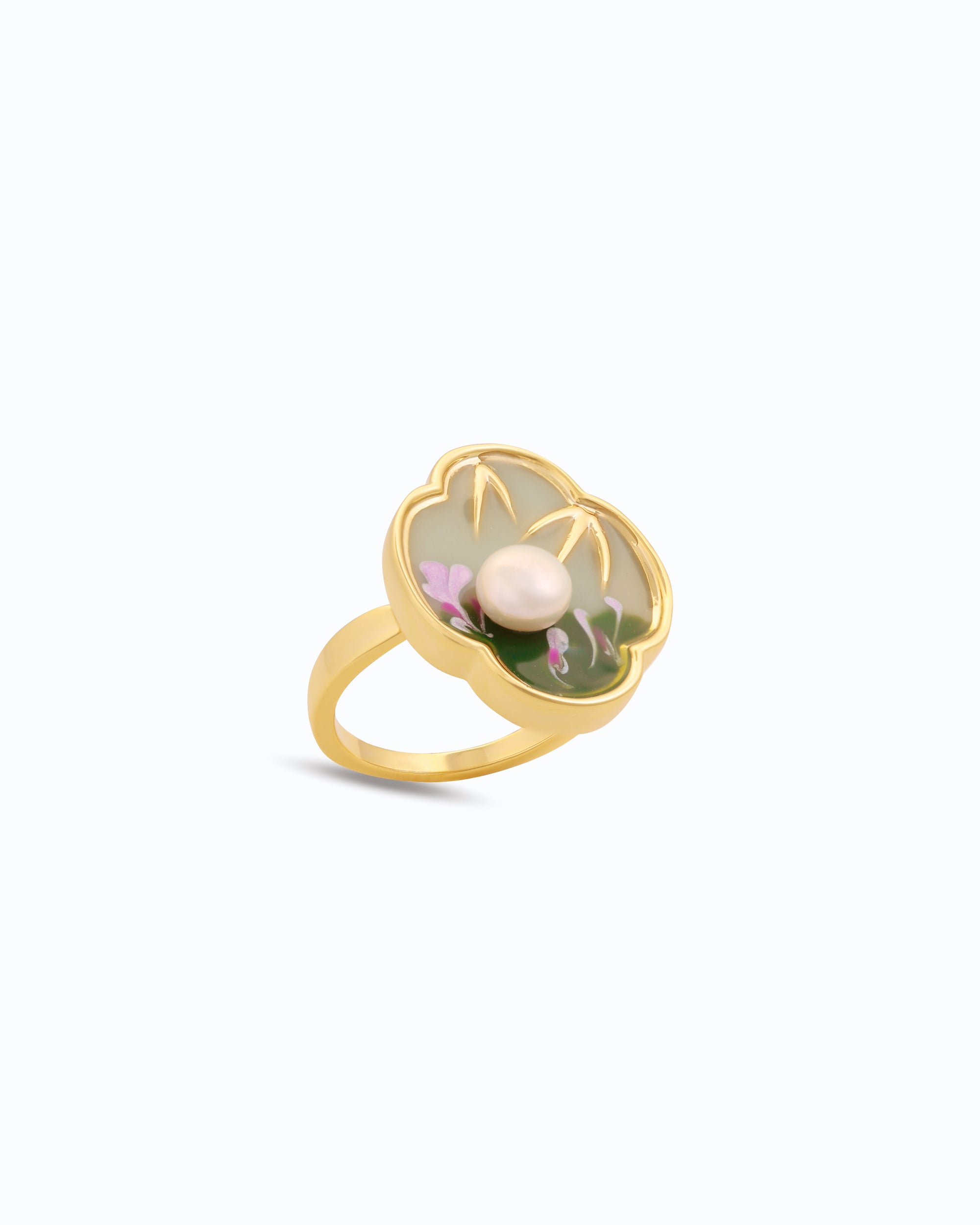 Pearl on Enamel Painting Adjustable Ring