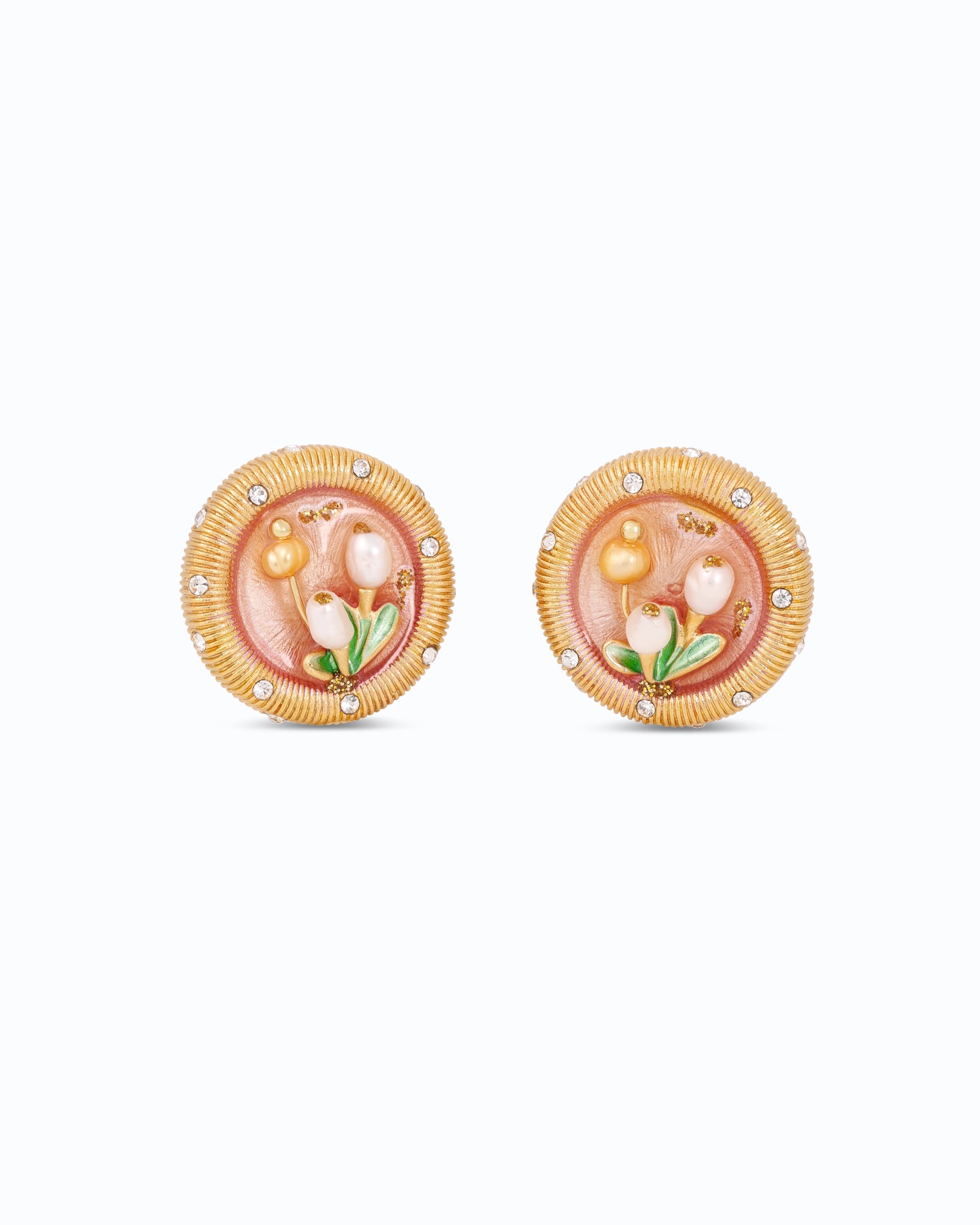 French Pearls in Amber and Diamonds Ear Studs