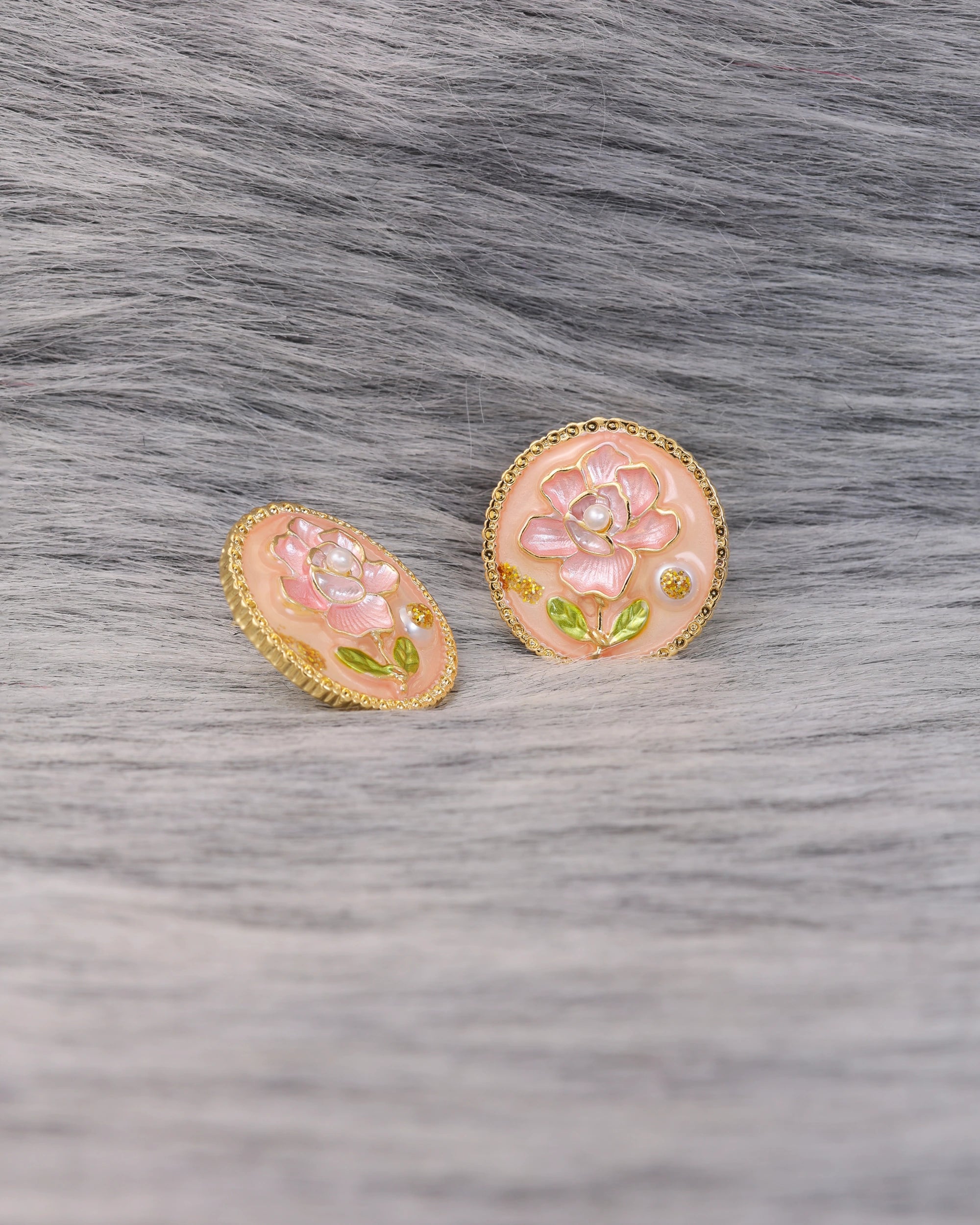 Pink Floral Pearl Studs