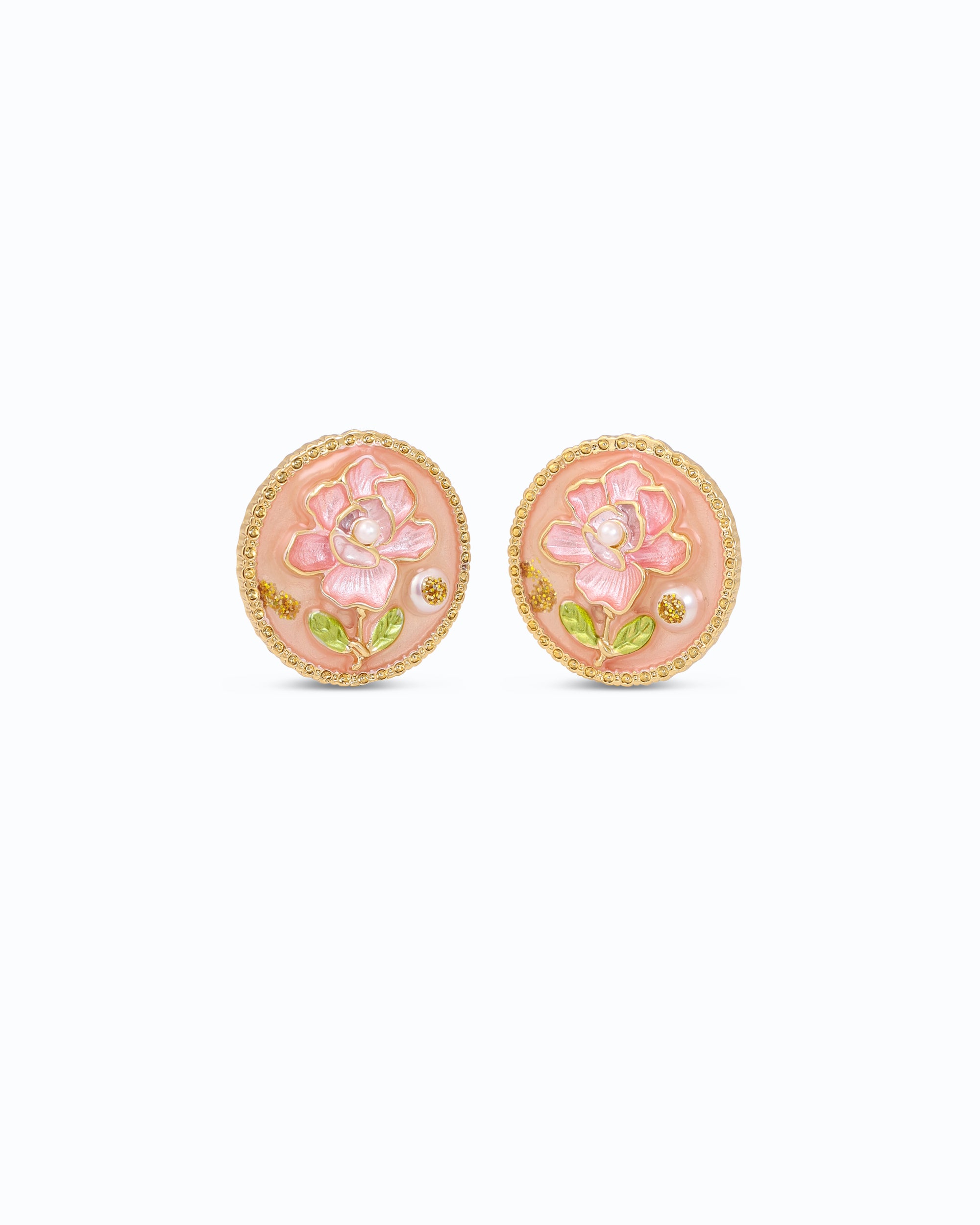 Pink Floral Pearl Studs