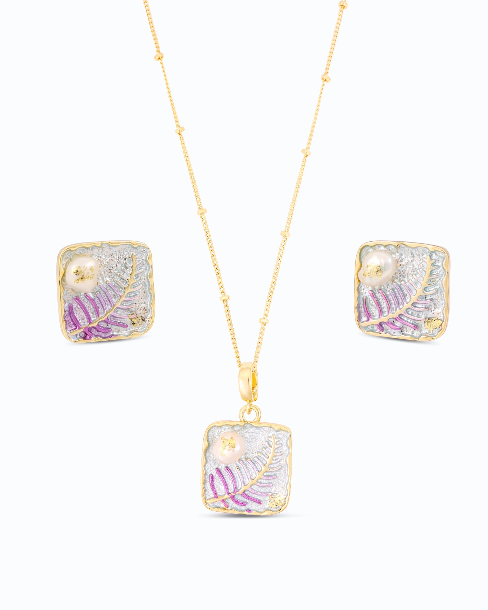 Purple Fern Pearl Pendant Set