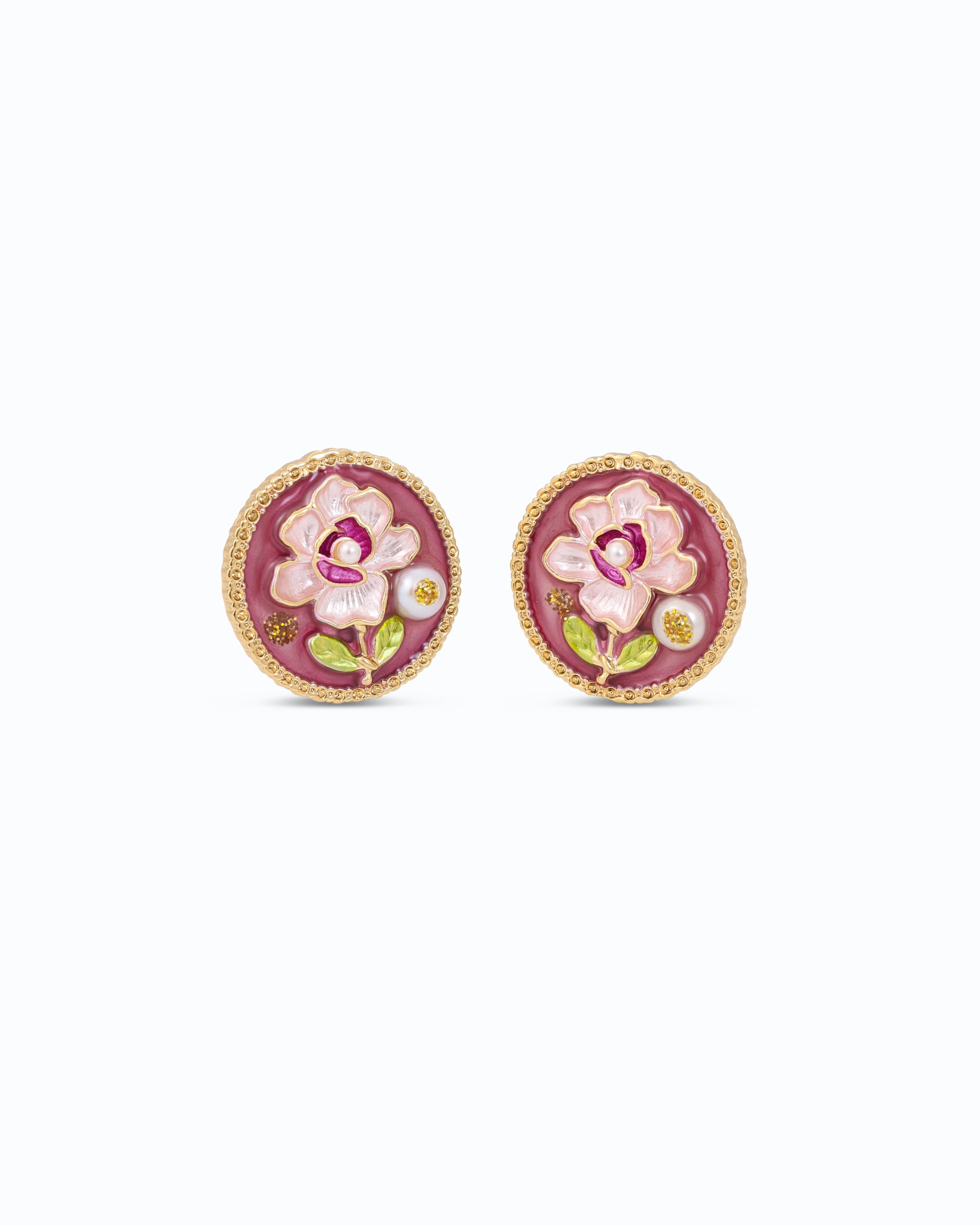 Purple Floral Pearl Studs