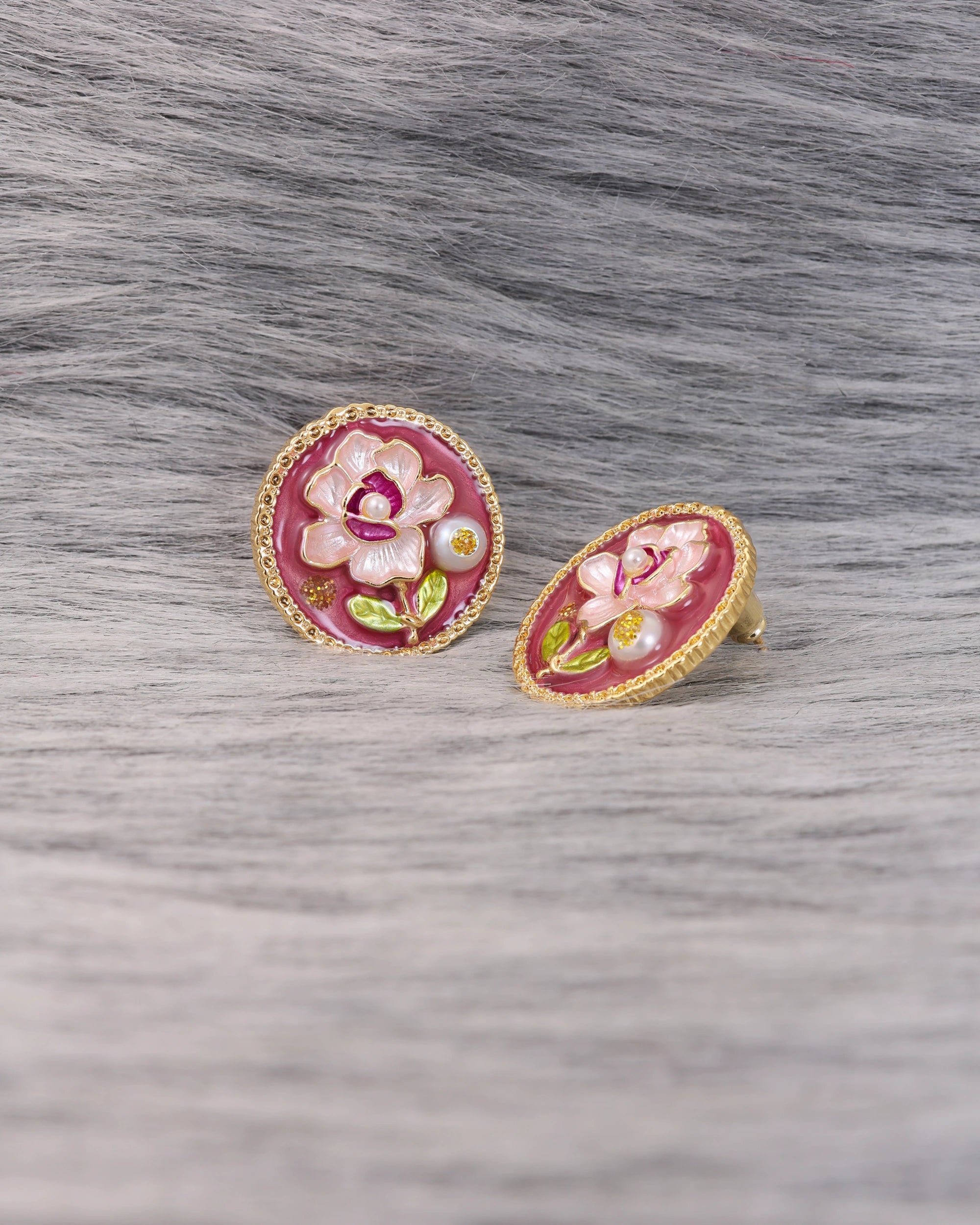 Purple Floral Pearl Studs hover