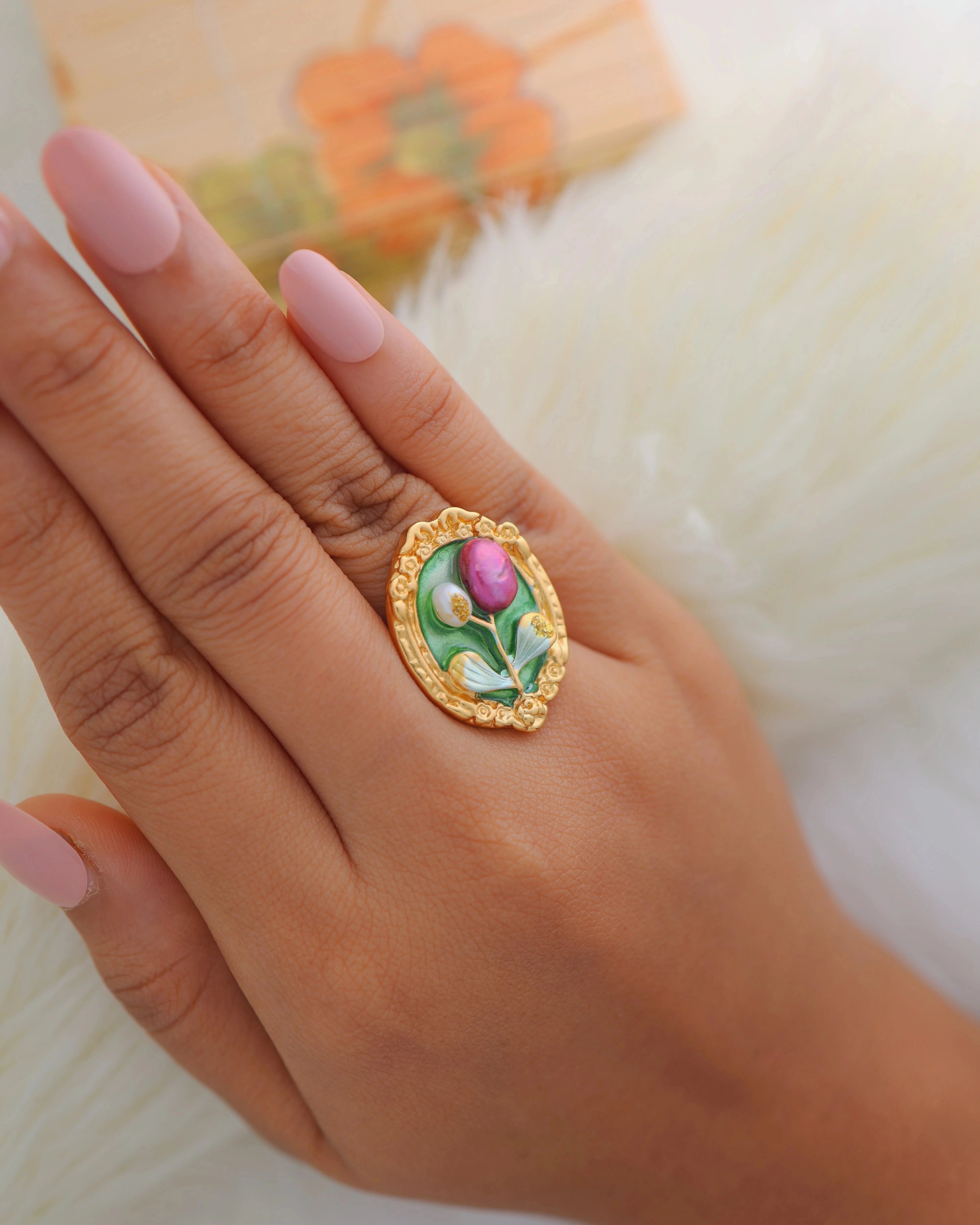 Renaissance Majenta Pearl Ring