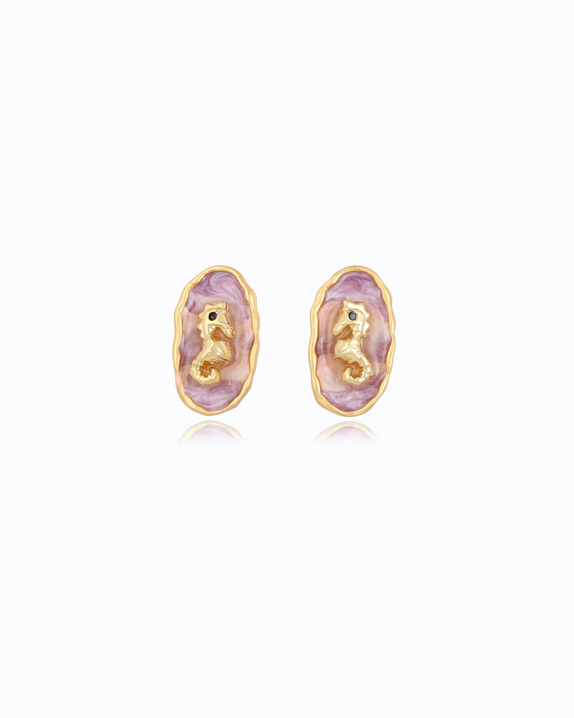 Charming Sea Horse Ear Studs with Natural Pearls & 18K Gold Plated Finish