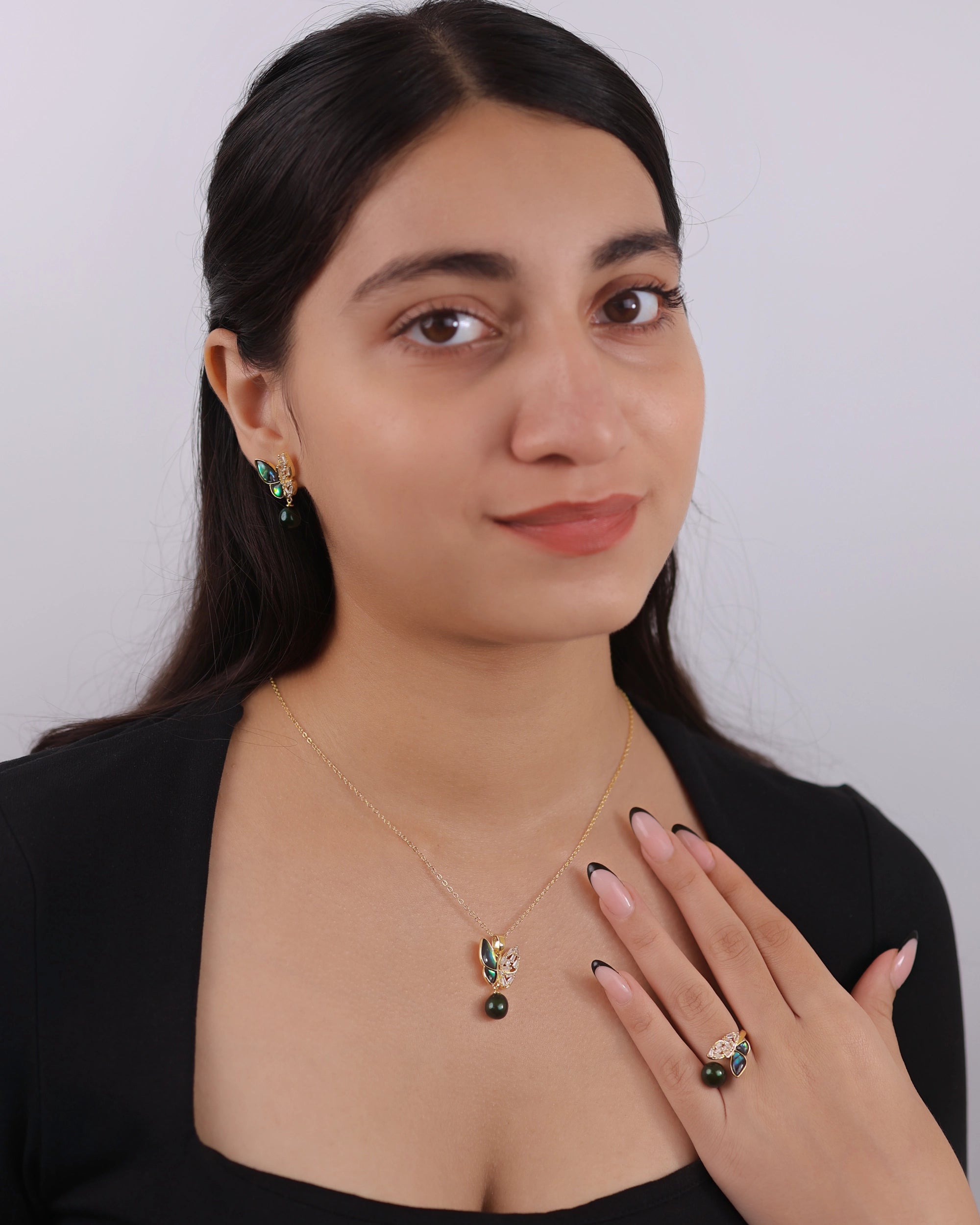 Butterfly Green Pearl Jewelry Set | Flawnt™ Jewelry