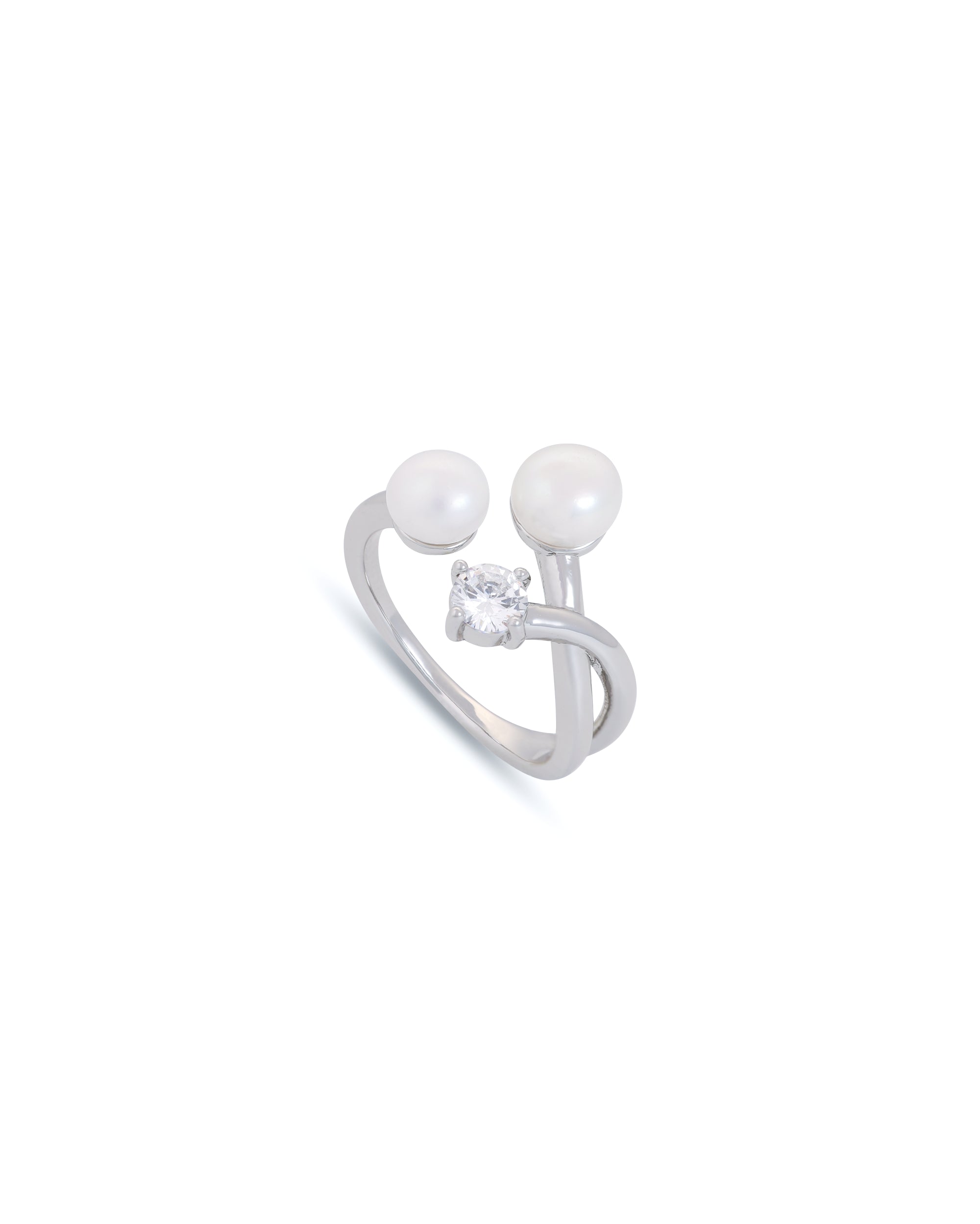 Silver Dual Pearl Adjustable Ring – Elegant Minimalist Jewelry 