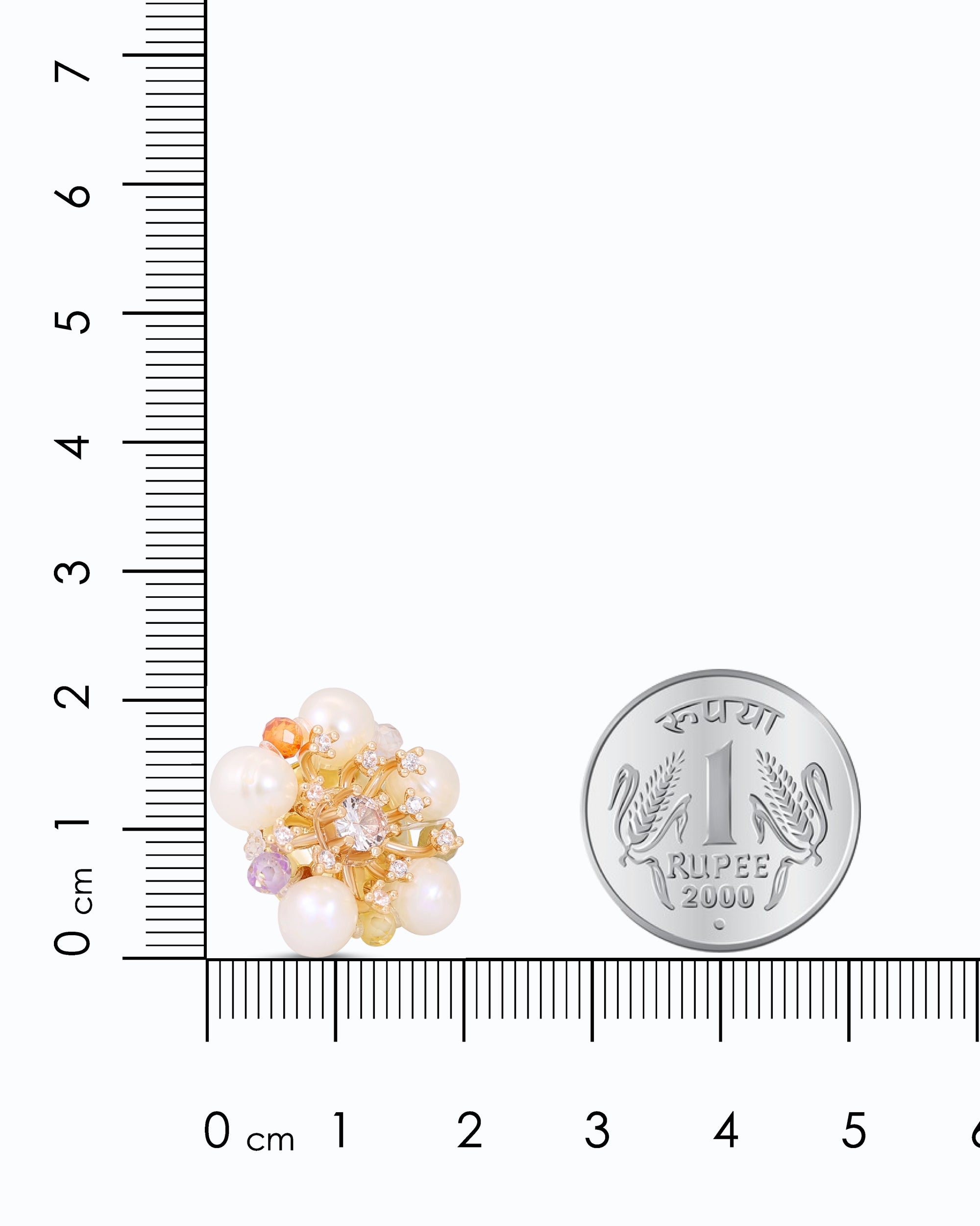 Rhinestone Floral Core Woven Natural Pearl Ear Studs