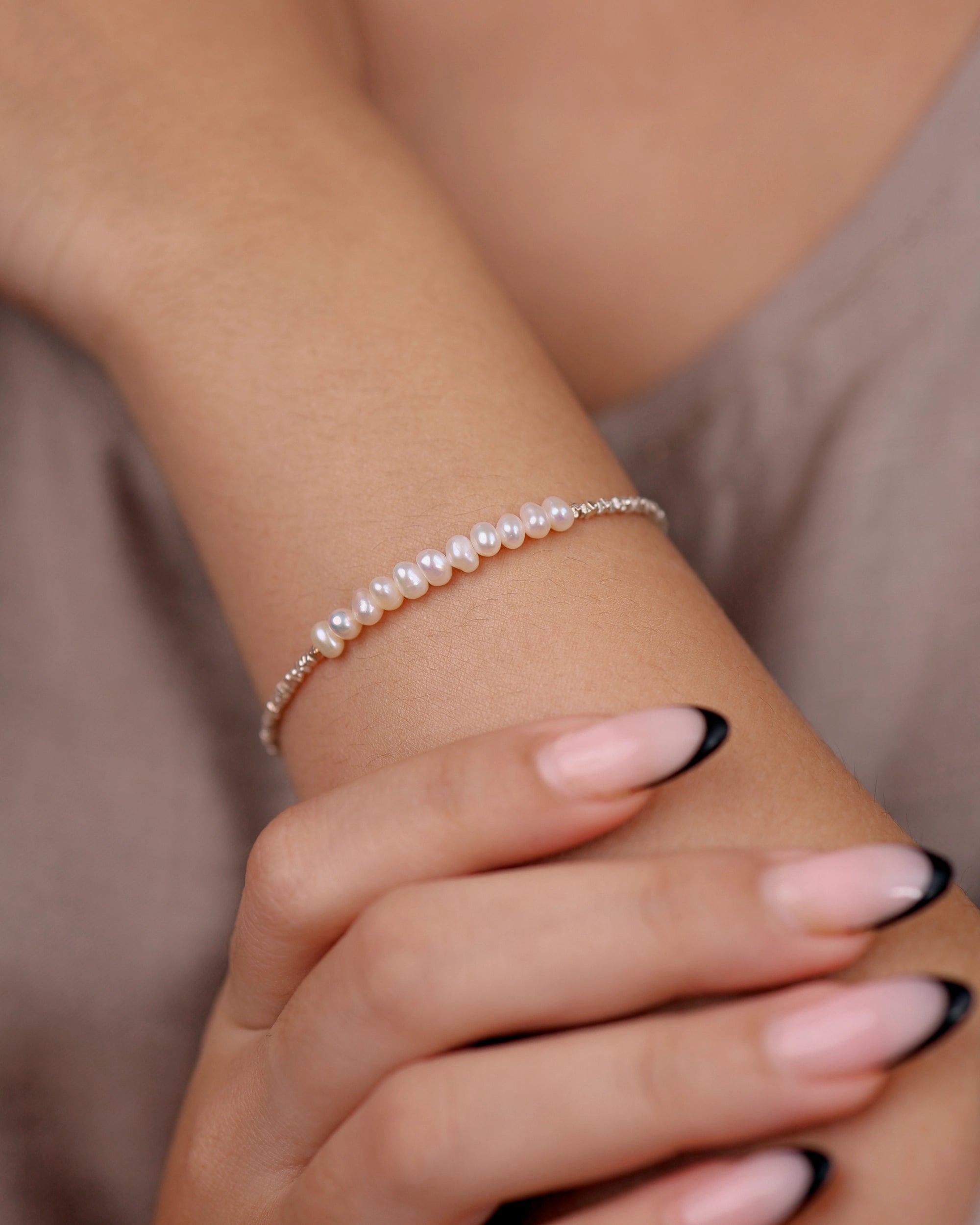 Stacked Pearl in 925 Silver cubes Bracelet