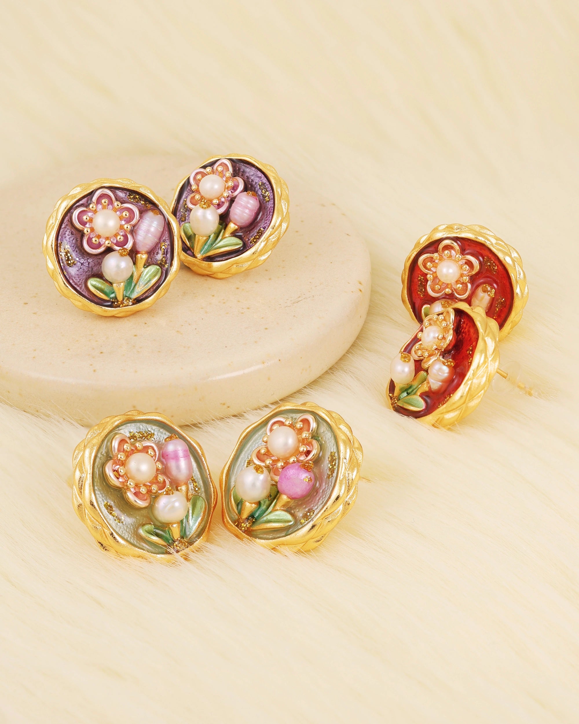 Tanzanian Enamel Pearl Ear Studs Gift Pack