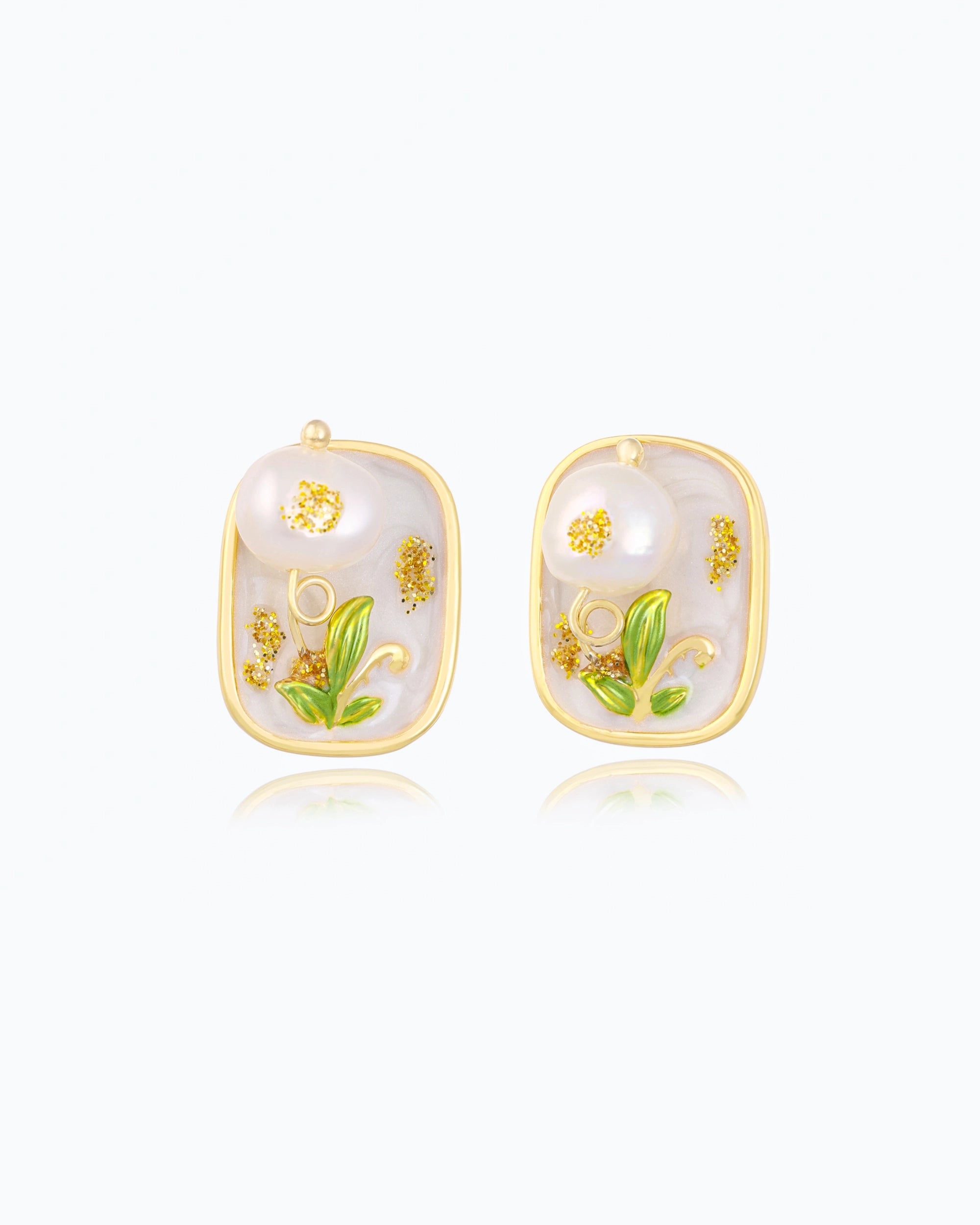 White Pearl Plant Ear Studs