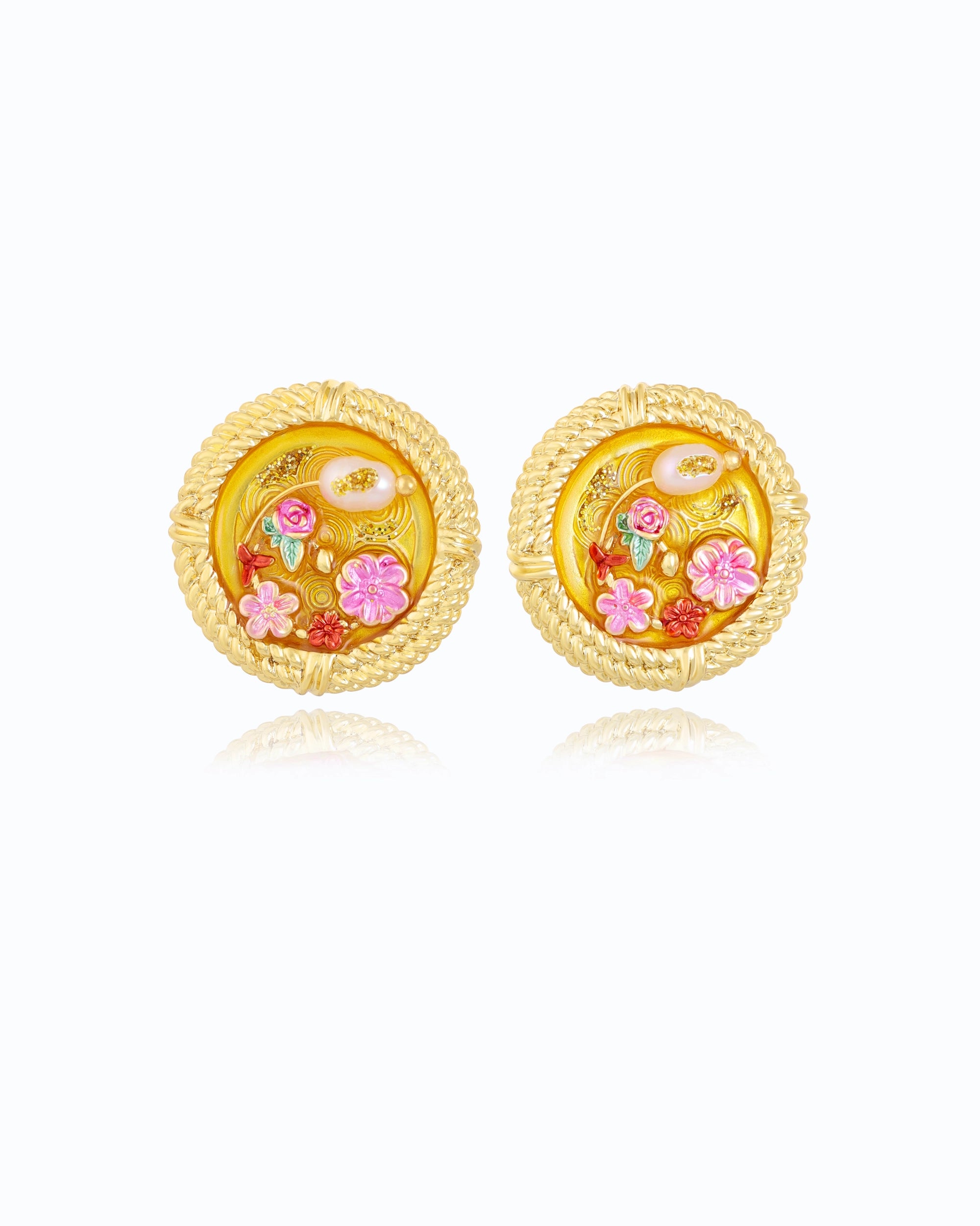 Canary Enamel Circle Pearl Stud