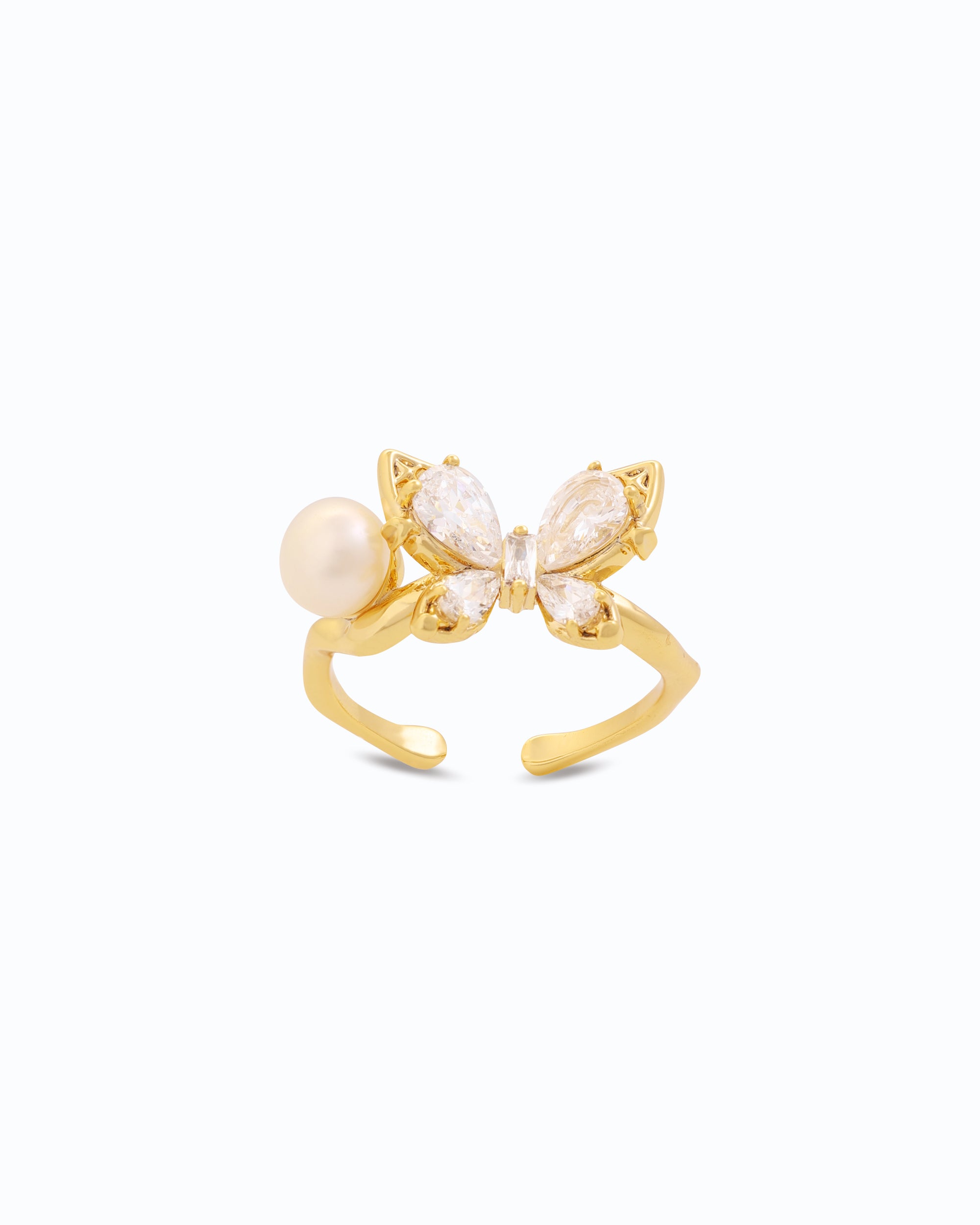 White AD Butterfly Pearl Ring – 18K Gold Plated Jewelry