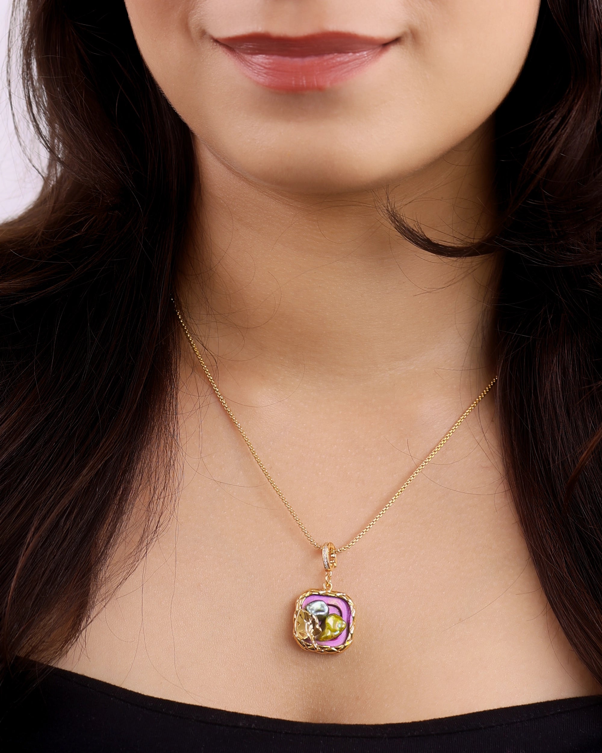 Colorful Pearl Pendant in Purple with Chain