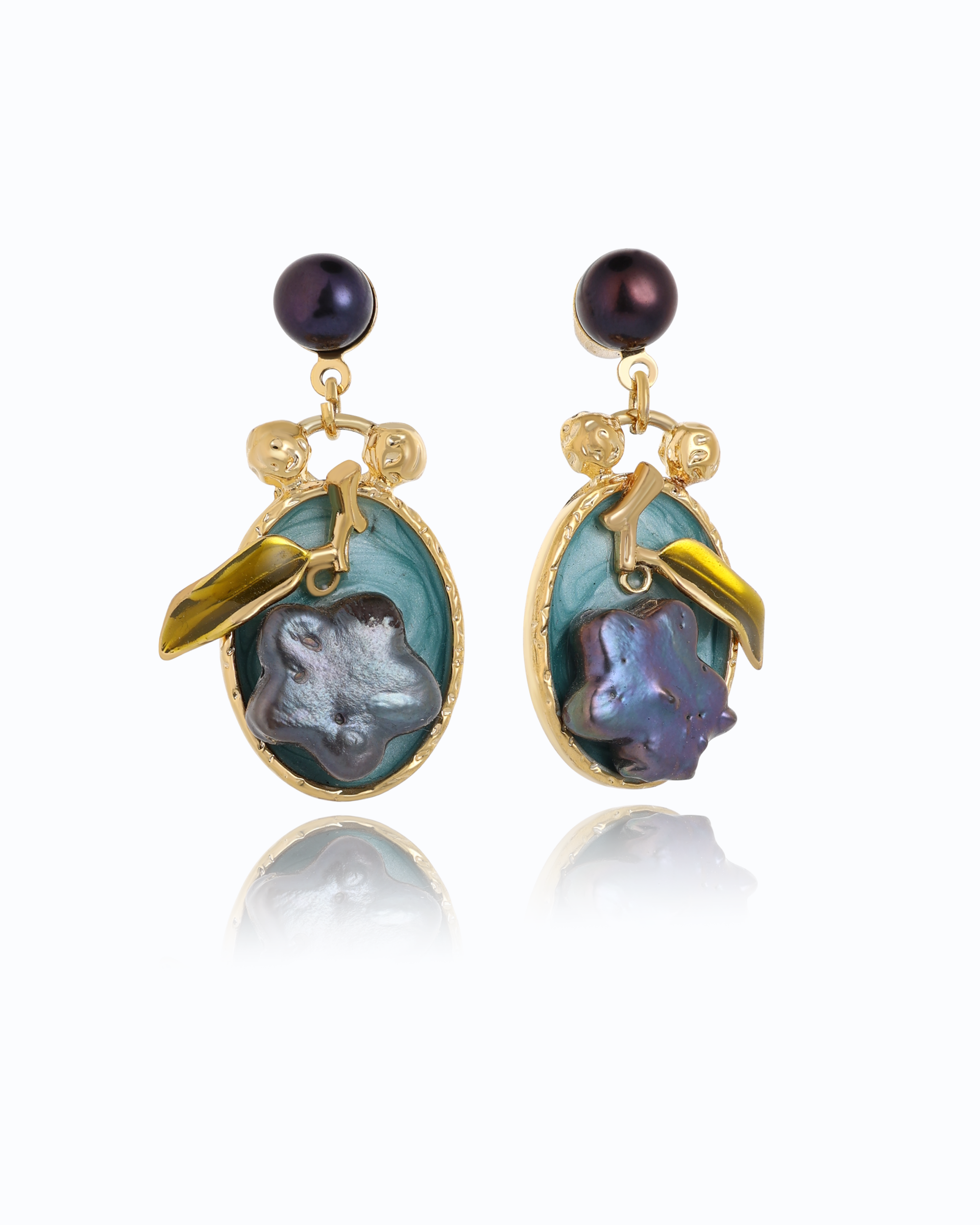 Flower MoP (Blue Pearl) Earrings – 18K Gold Plated, Premium Jewelry