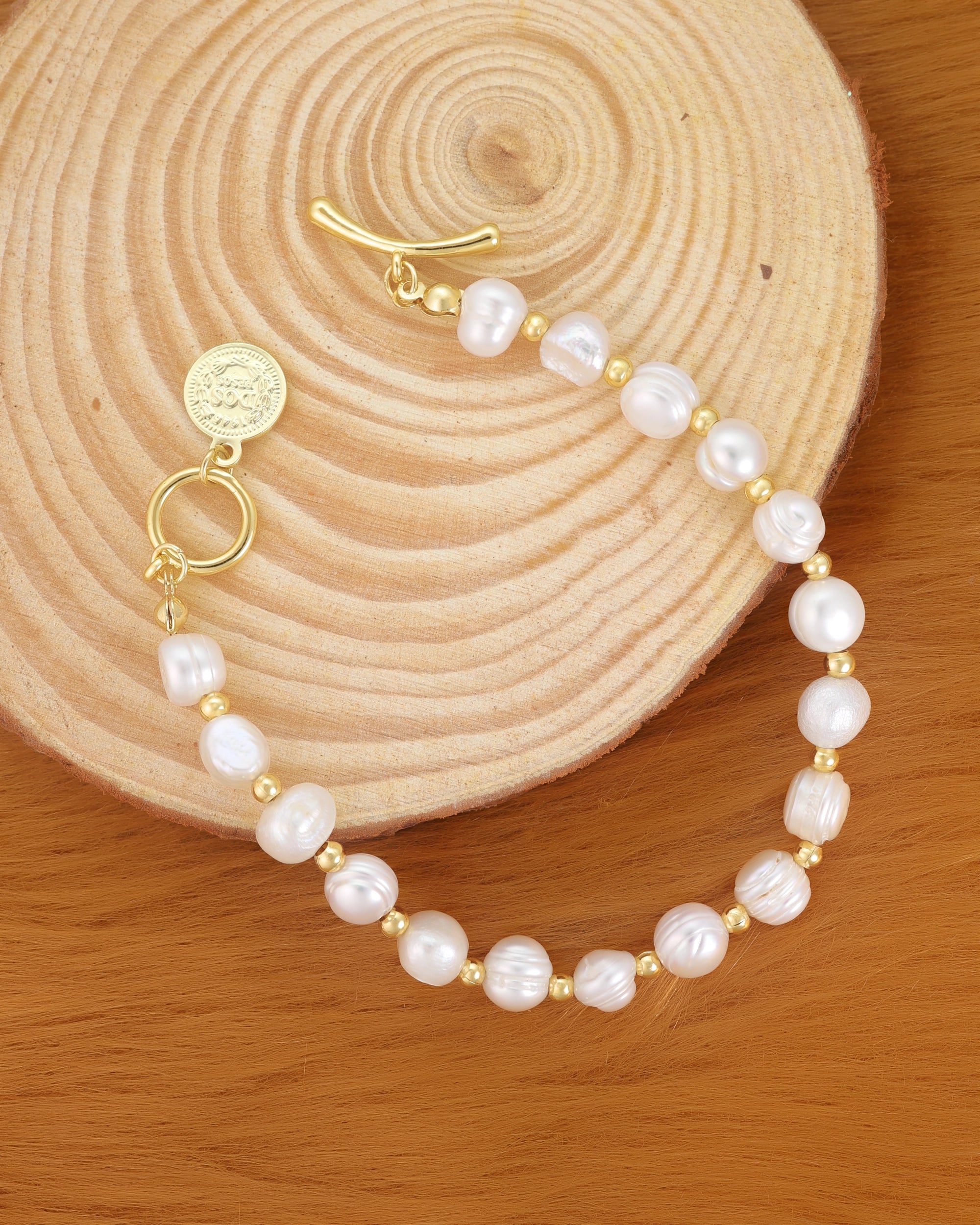 White Pearls with Coin Bracelet