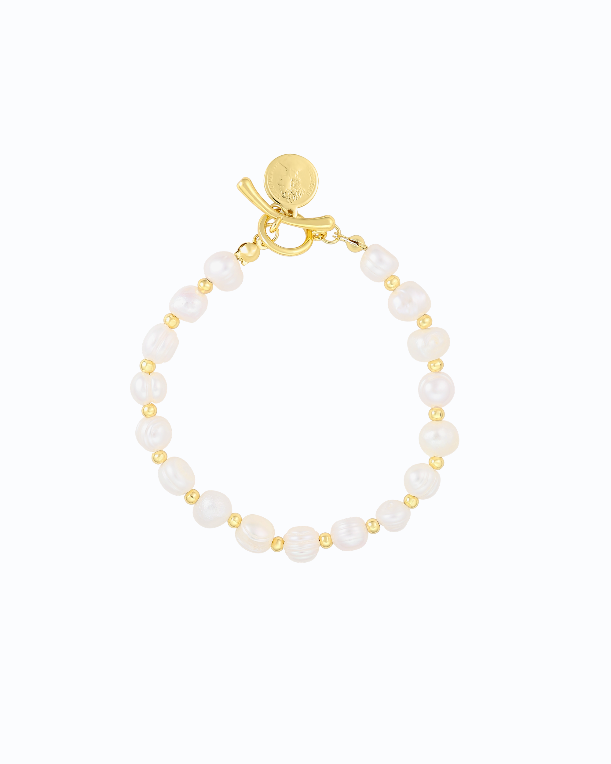 White Freshwater Pearls with Coin Bracelet | Flawnt Jewelry