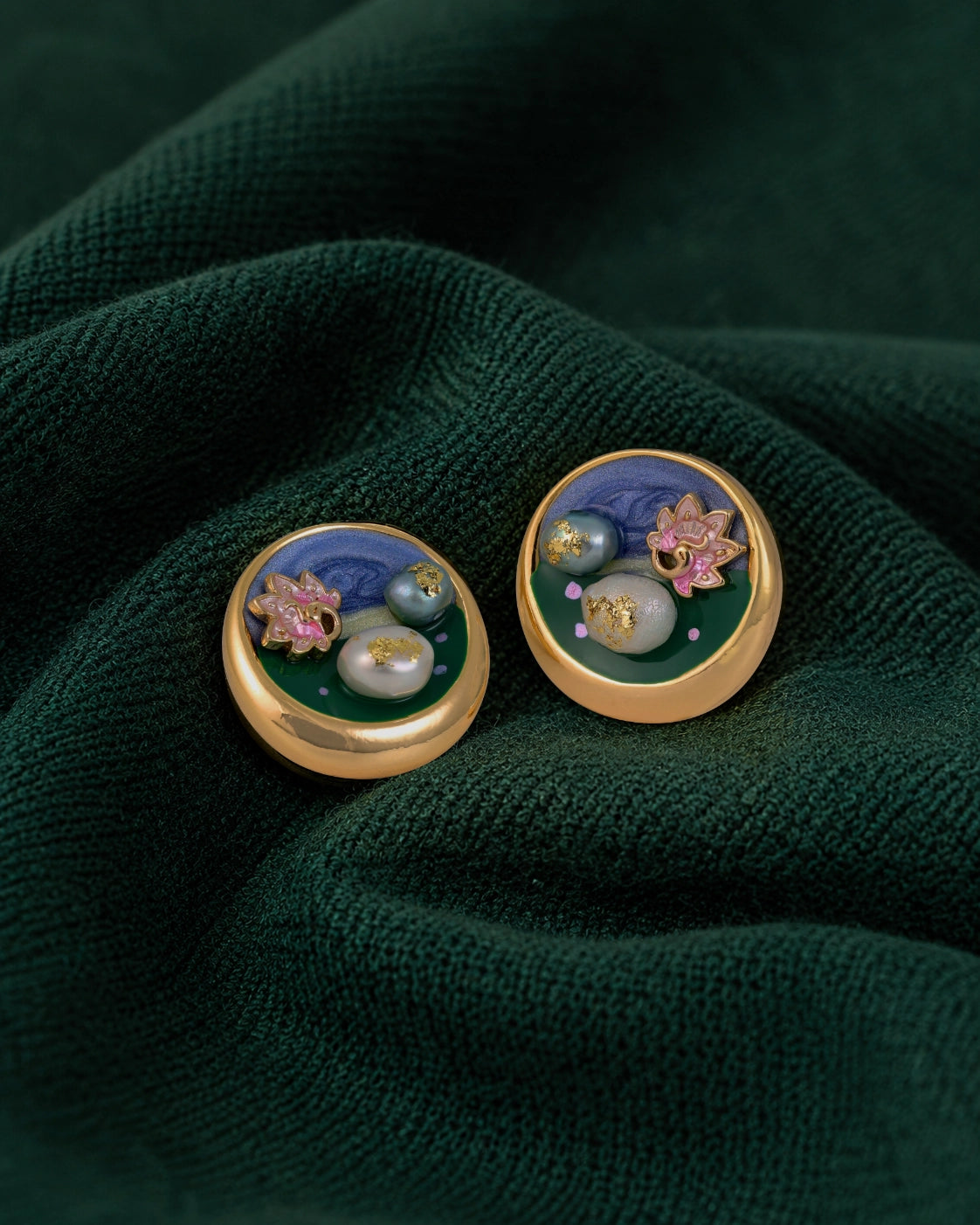 Lotus in Lake Pearl Ear Studs