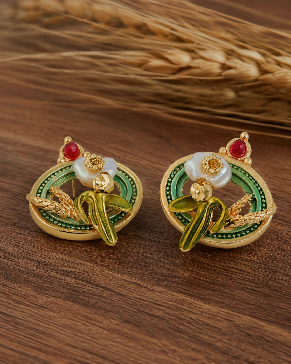 Artistic Flower Tulips Pearl Studs