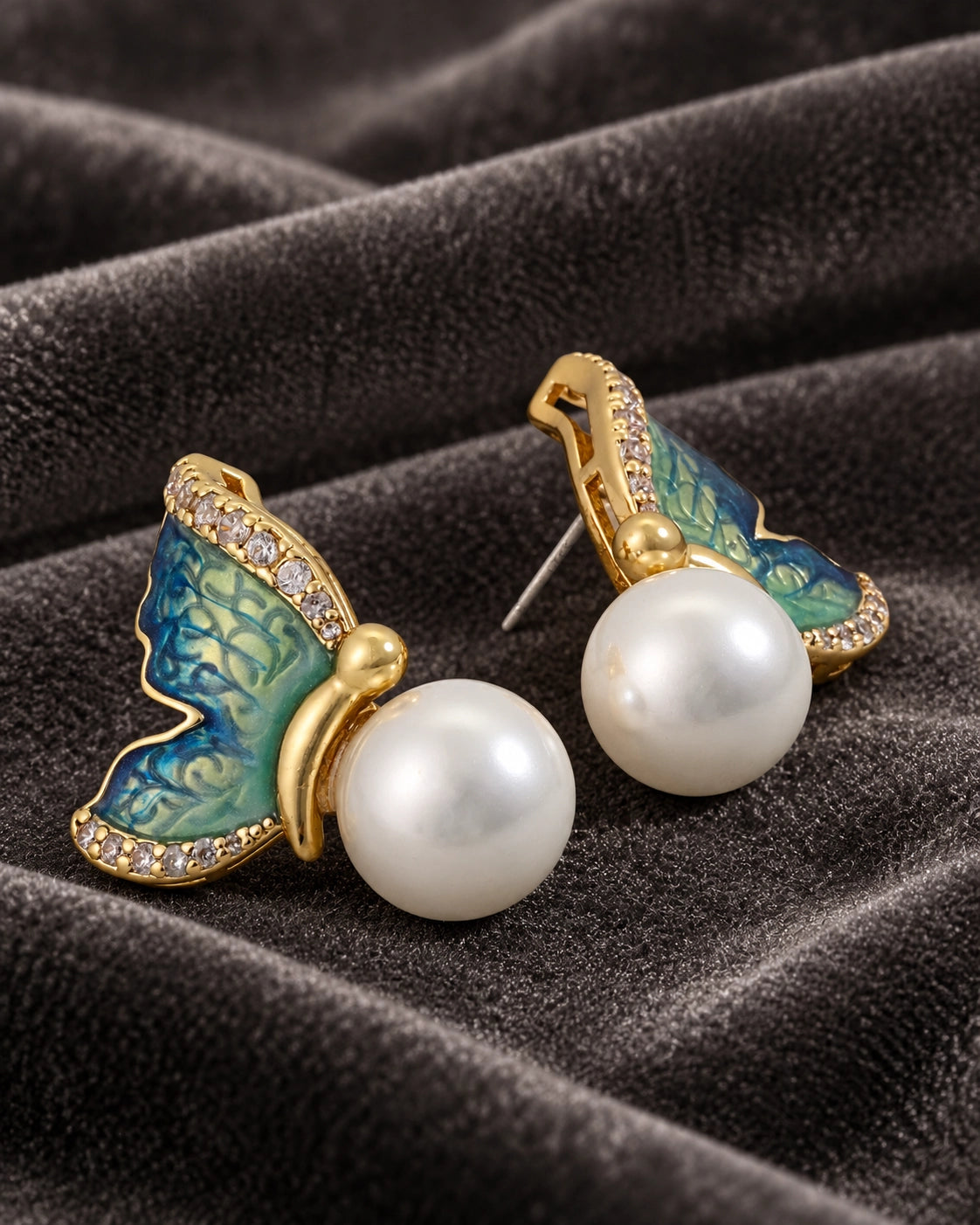 Mariposa Enamel & Pearl Stud Earrings