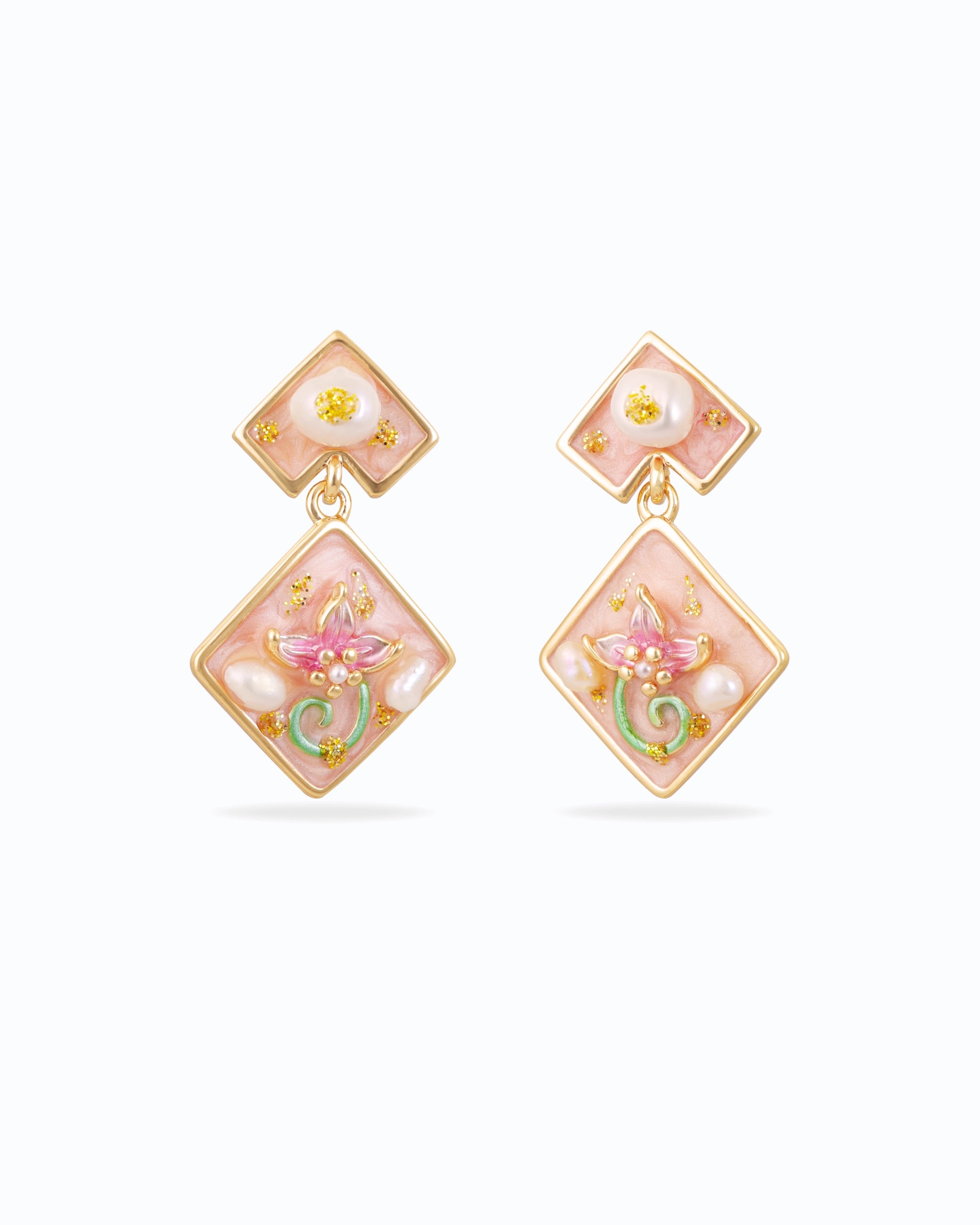 Pearl Diamond Dangle - Pink