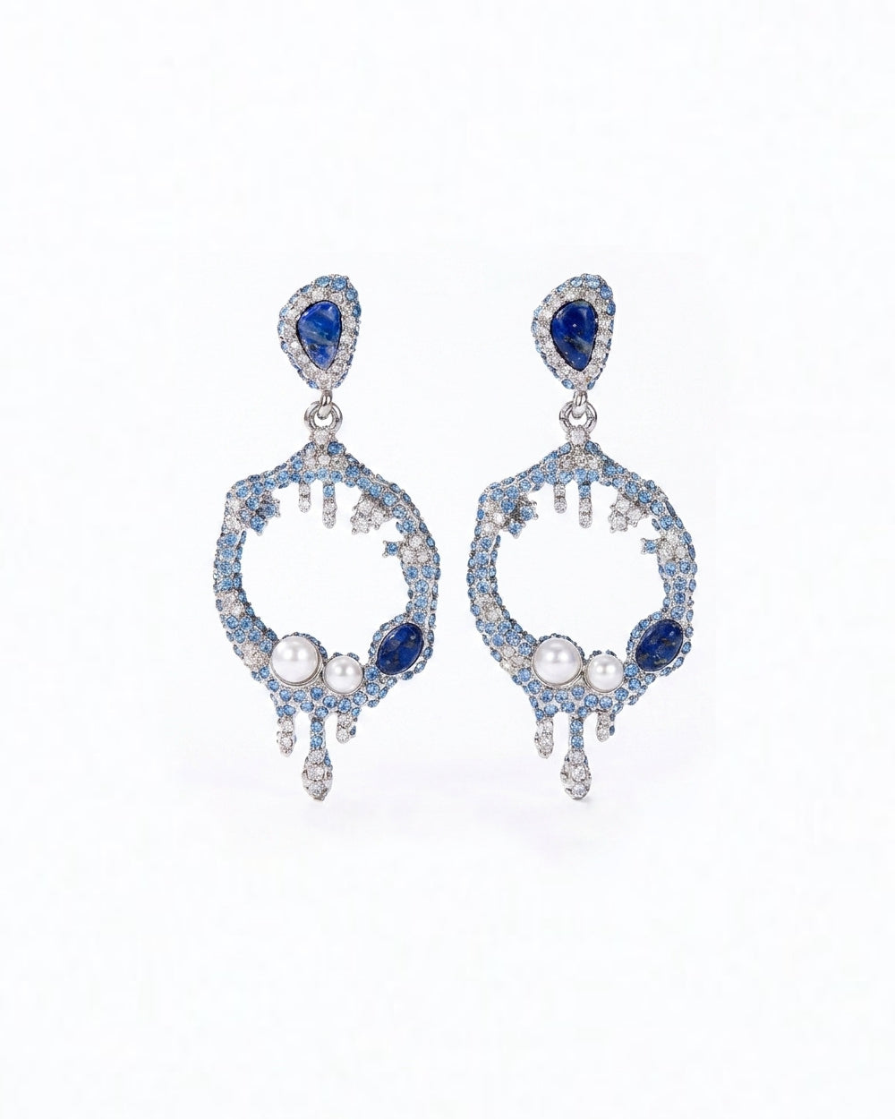 Navira Blue Gemstone & Pearl Drop Earrings
