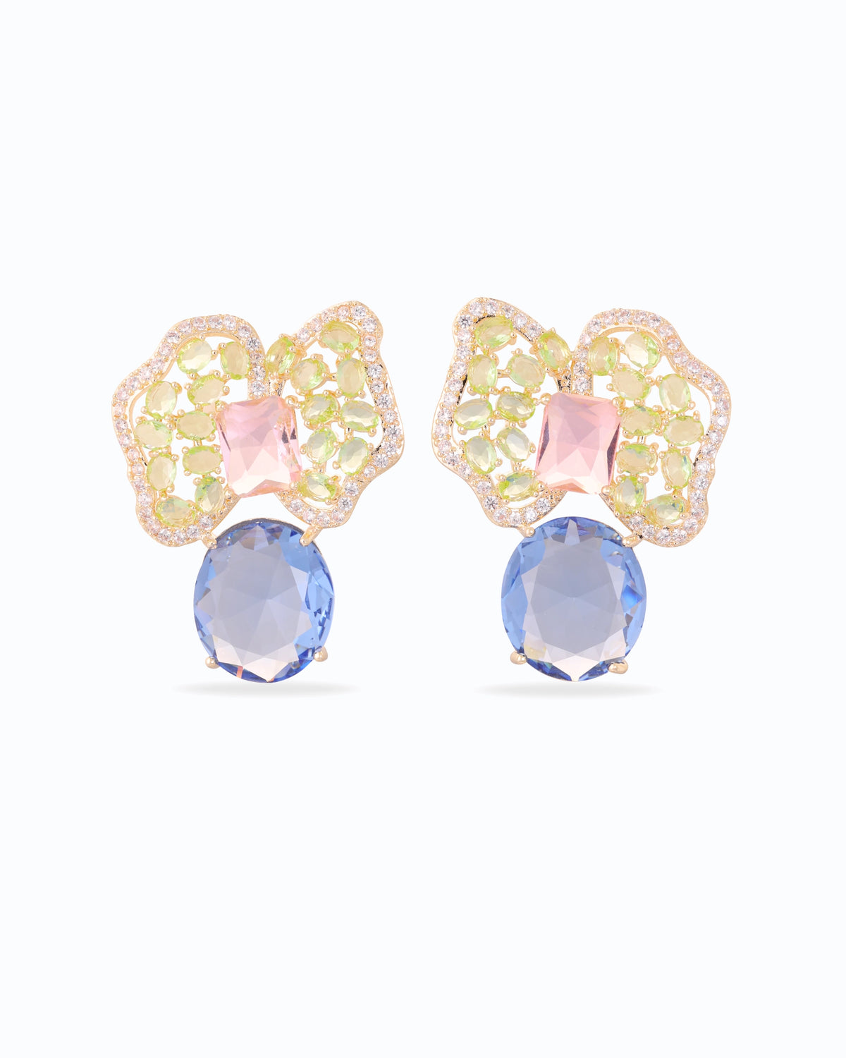 Blue & Blush Crystal Floral Drop Earrings