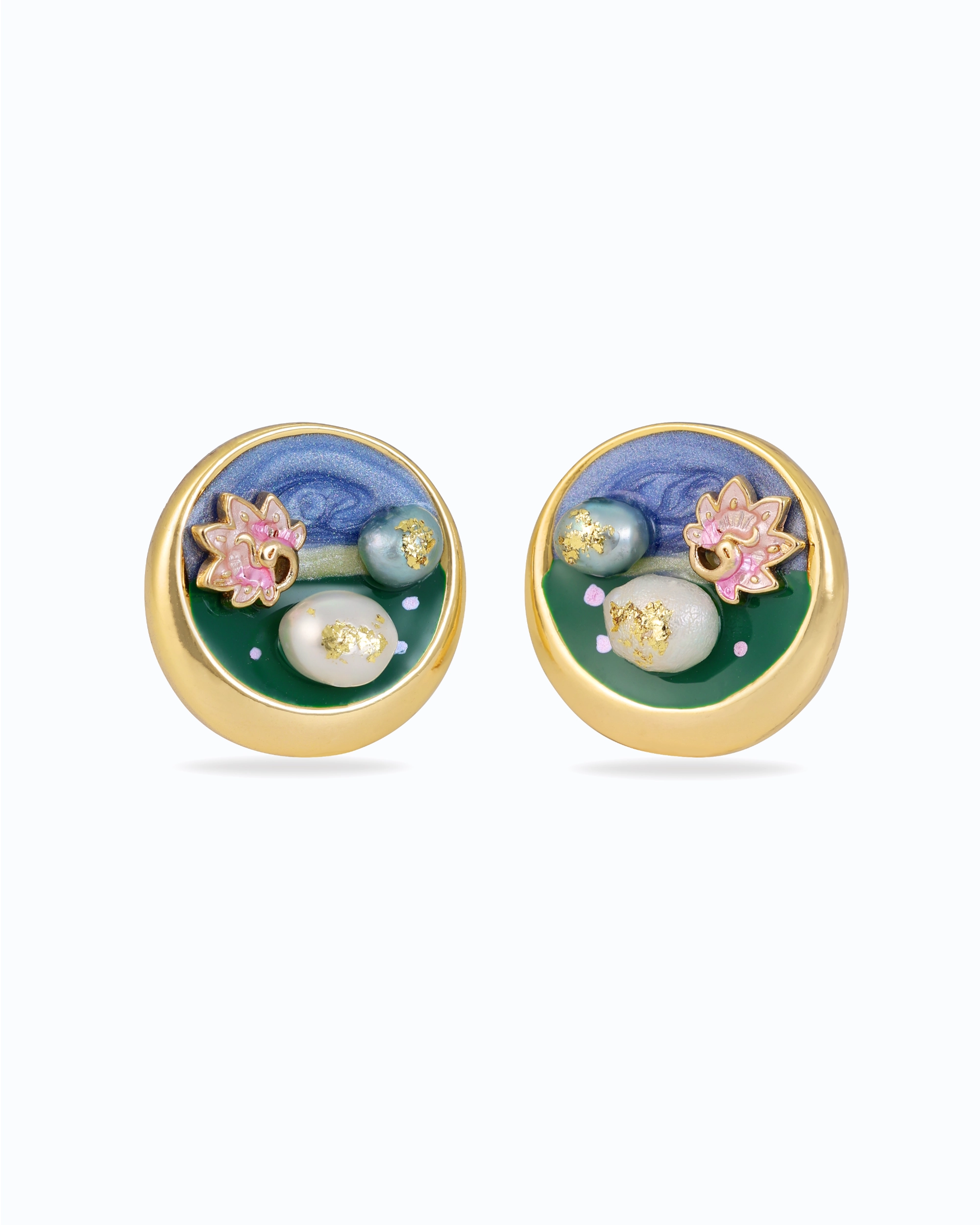 Lotus in Lake Pearl Ear Studs