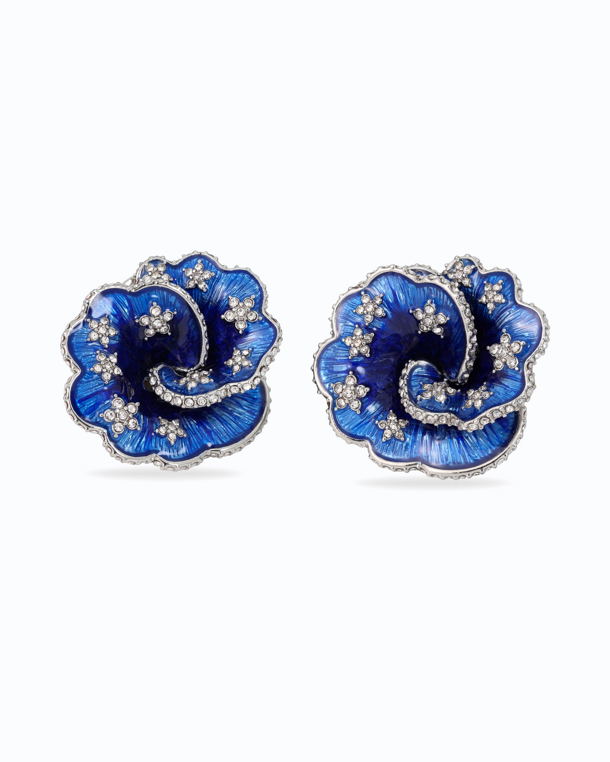 Arabesque Blue Enamel Floral Stud Earrings