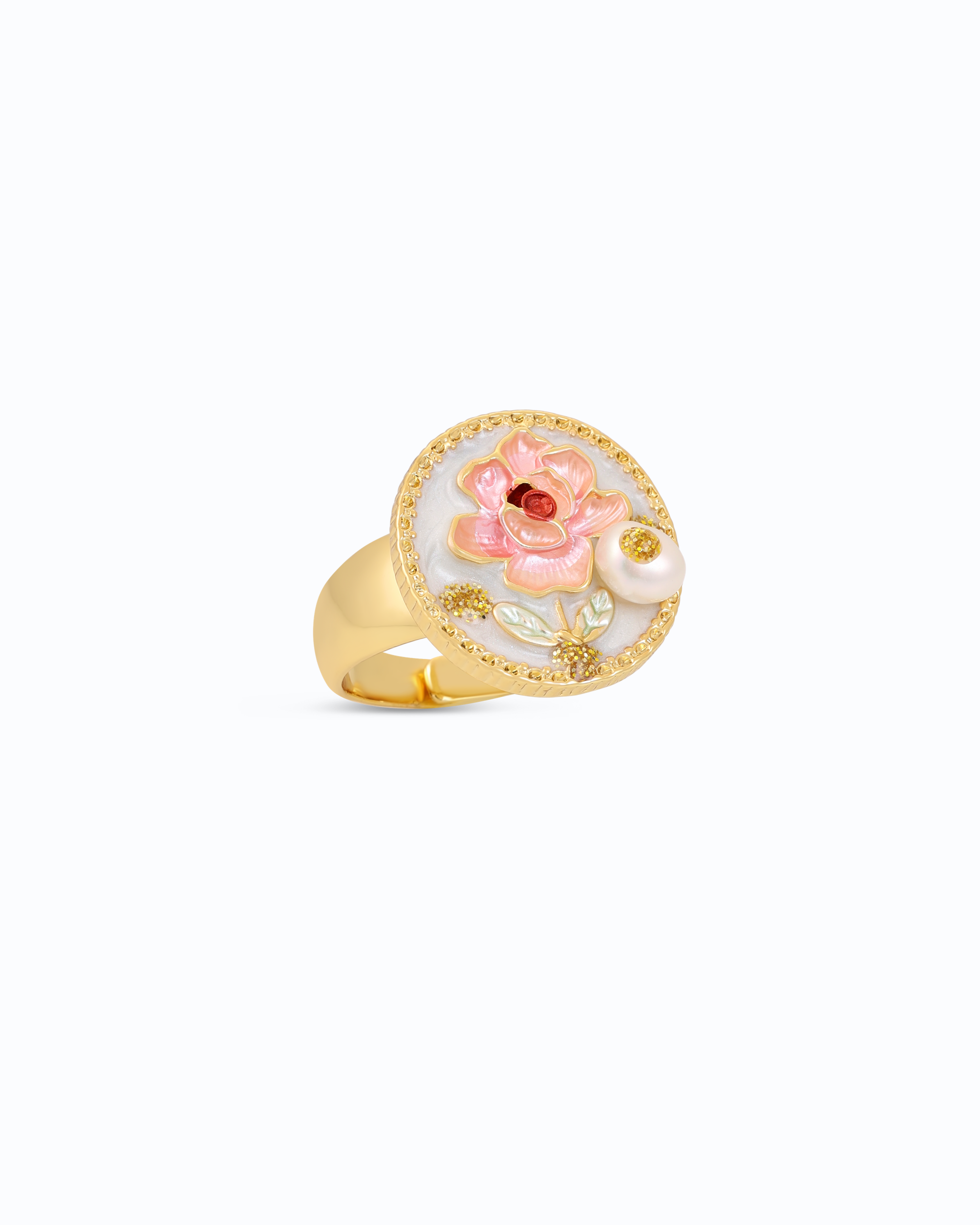 Light Blue Floral Pearl Ring