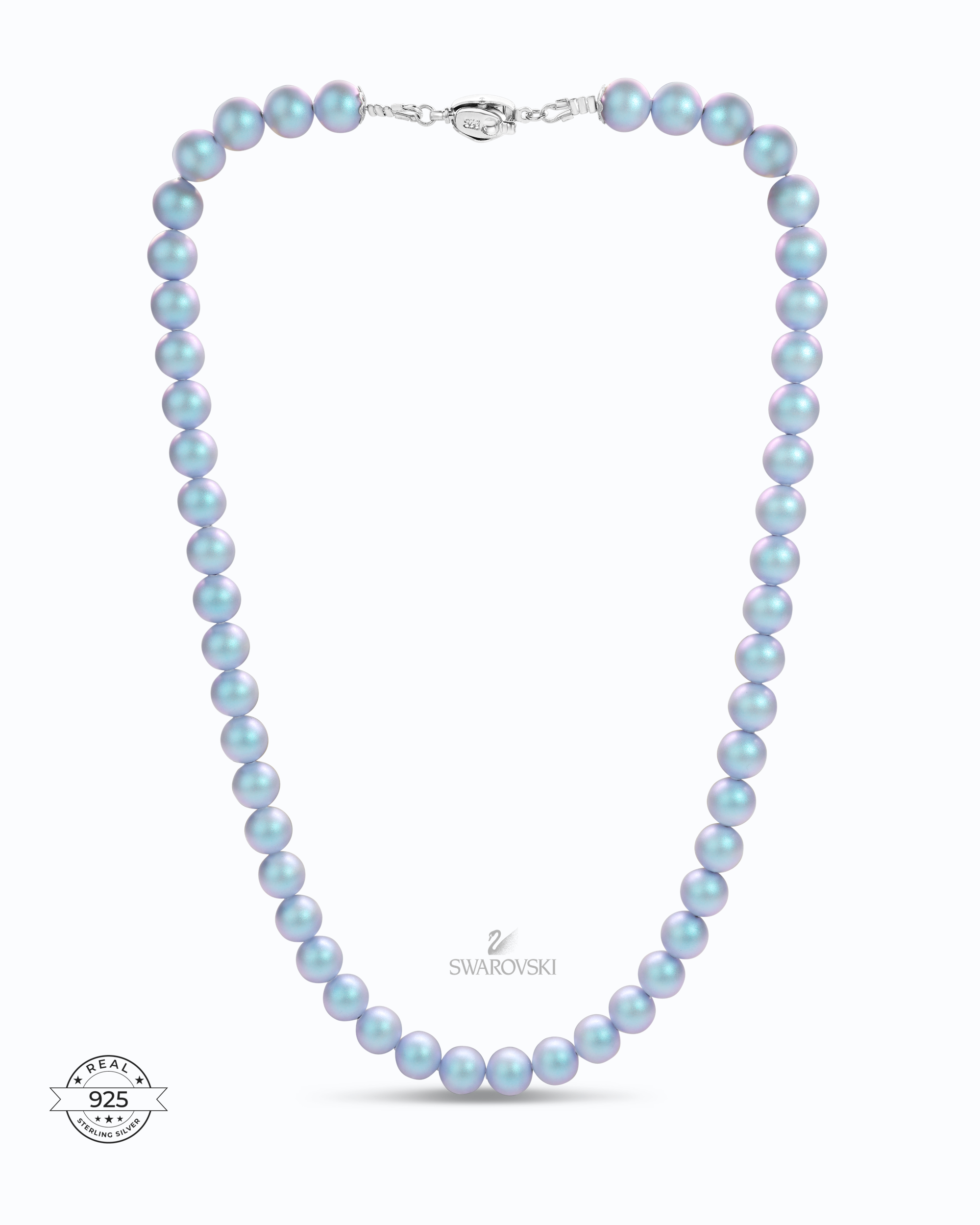 Iridescent Light Blue Pearl Necklace Strand - Matte