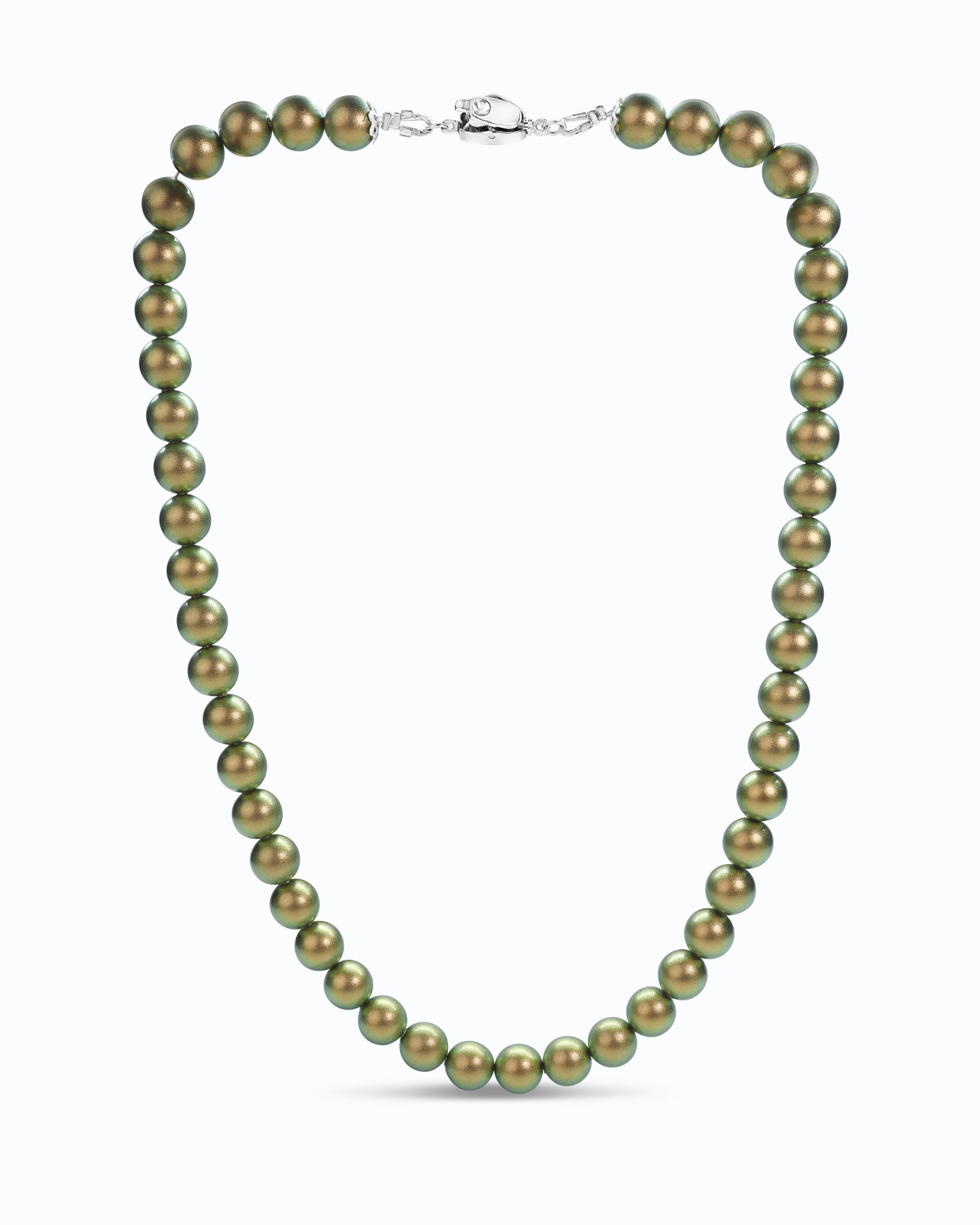 Iridescent Green Pearl Necklace Strand - Matte