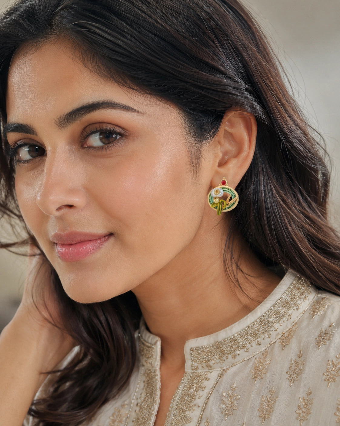 Artistic Flower Tulips Pearl Studs
