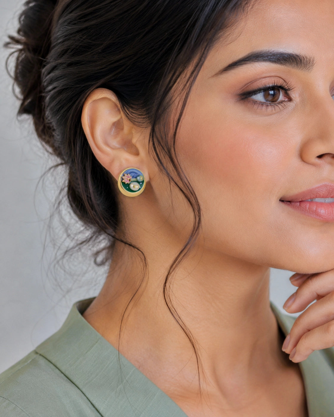 Lotus in Lake Pearl Ear Studs