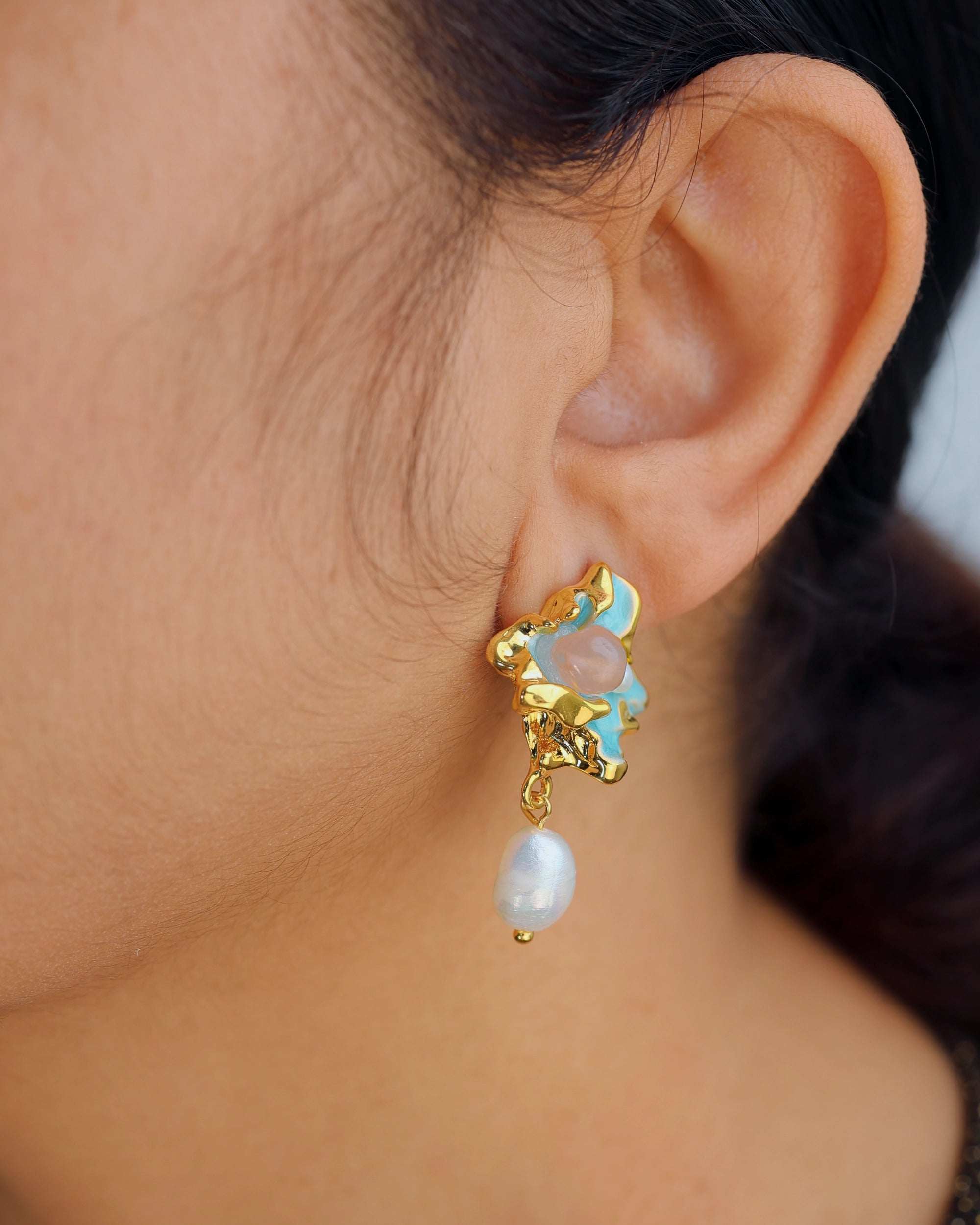 Origami Pearl Dangle - Aqua hover