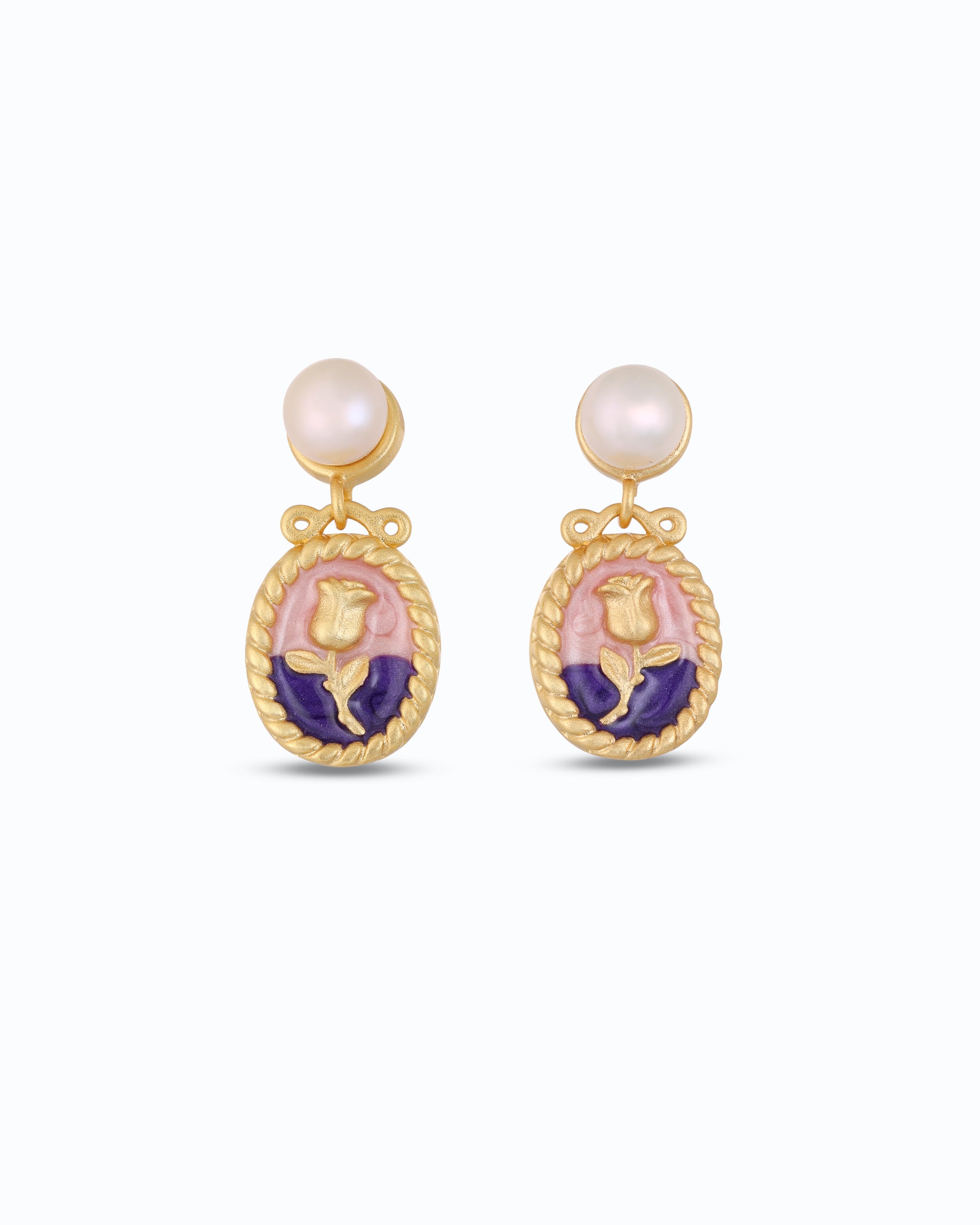 Elegant Rose in Pink & Purple Pearl | 18K Gold Plated Earrings