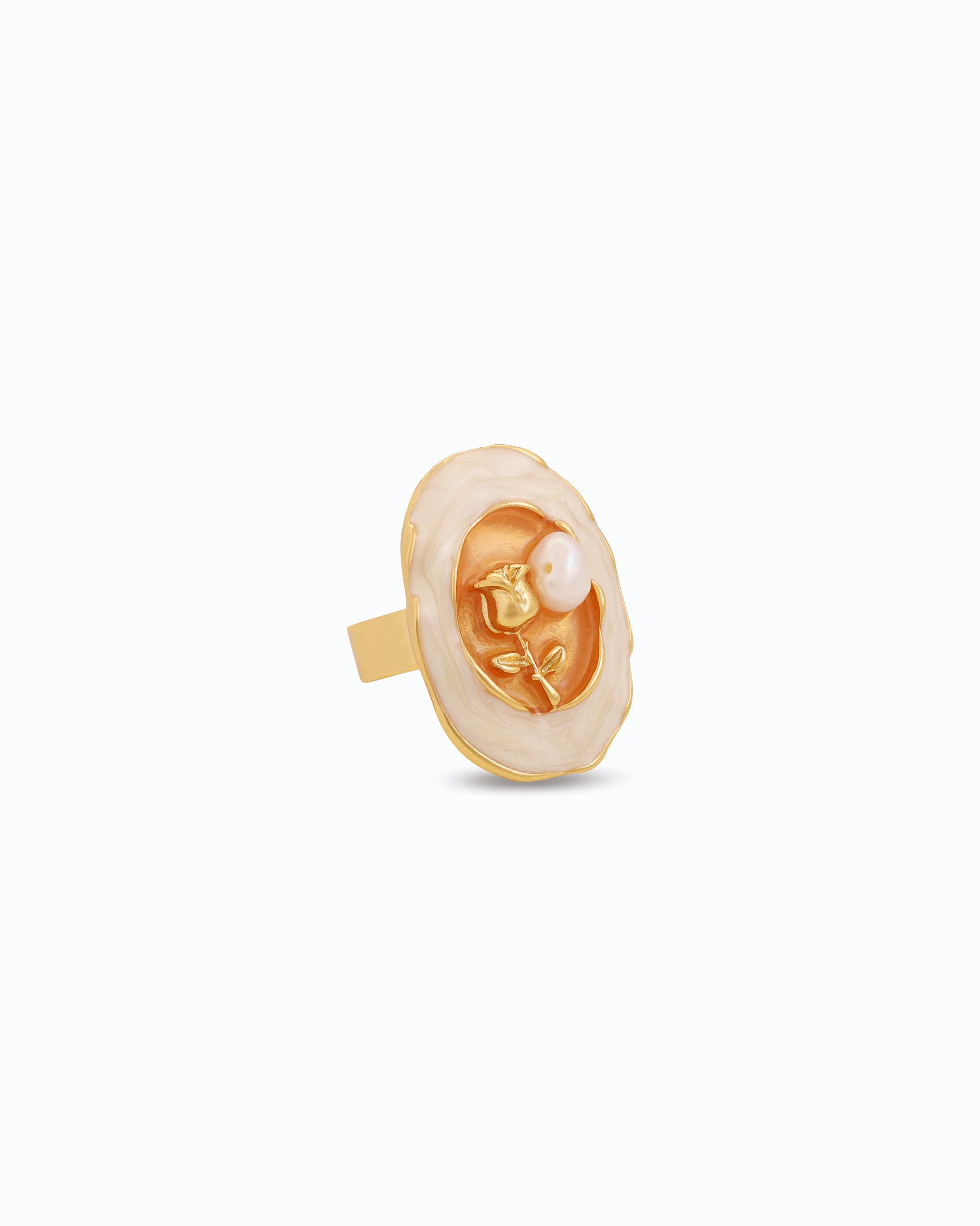 Rose and Pearl Ring in White Enamel | Flawnt Jewelry